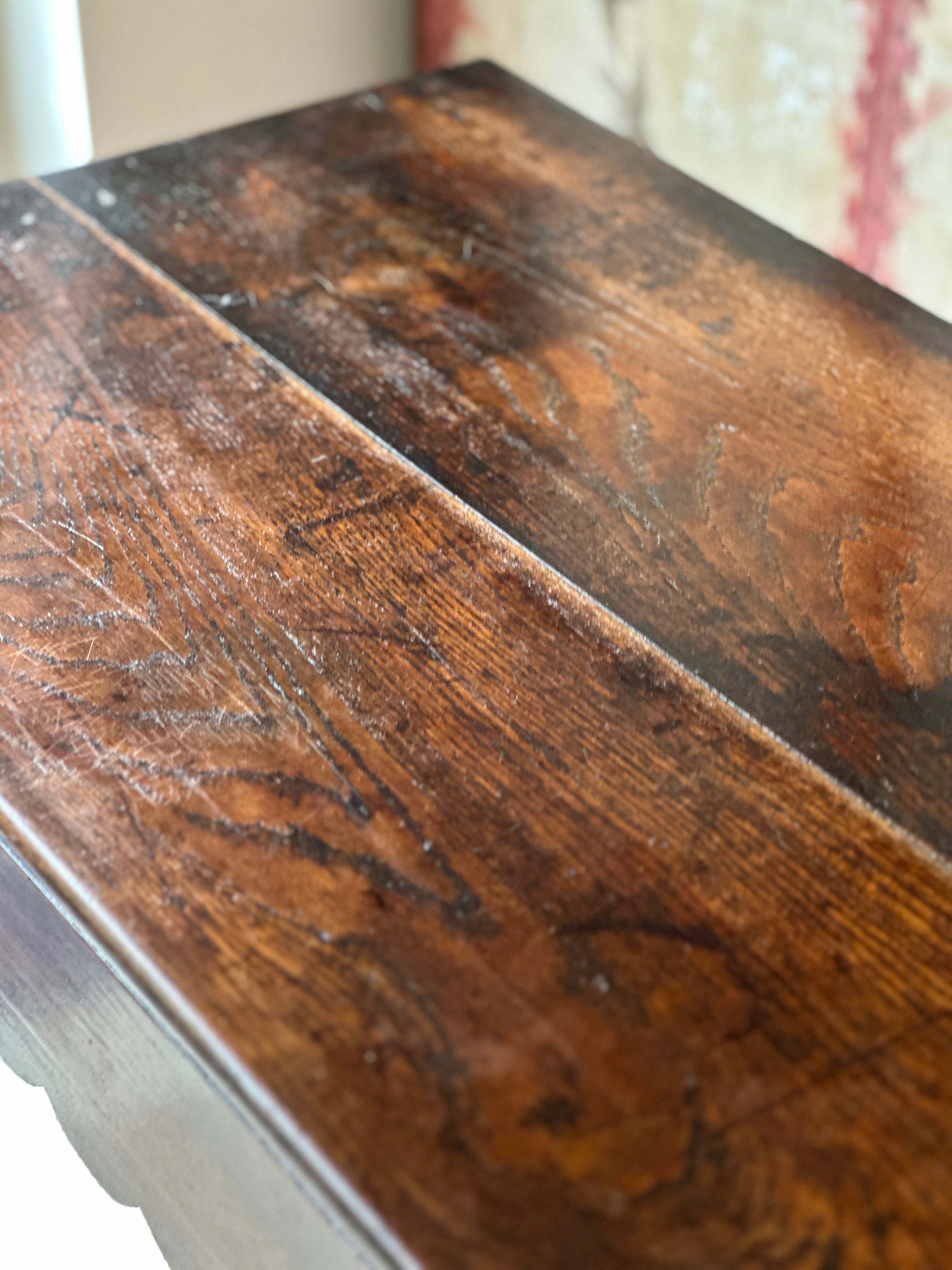 18th Century Oak and Elm Table with lovely carved apron