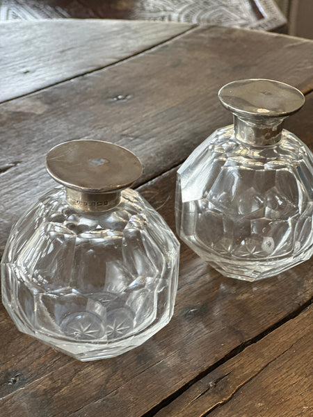 Pair of Cut Glass and Silver Scent Bottles