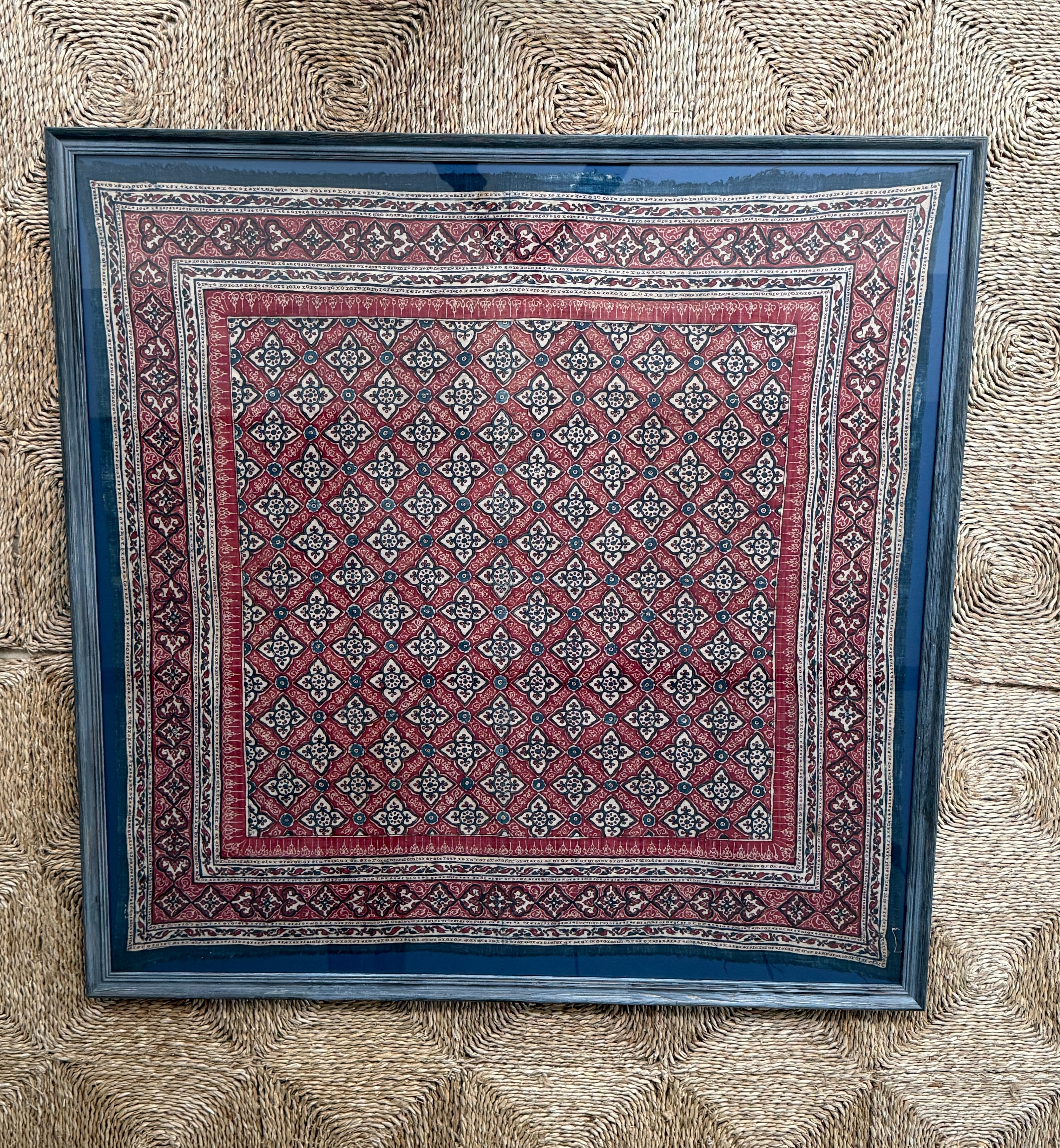 Antique Framed Sri Lankan Cotton Wall Hanging