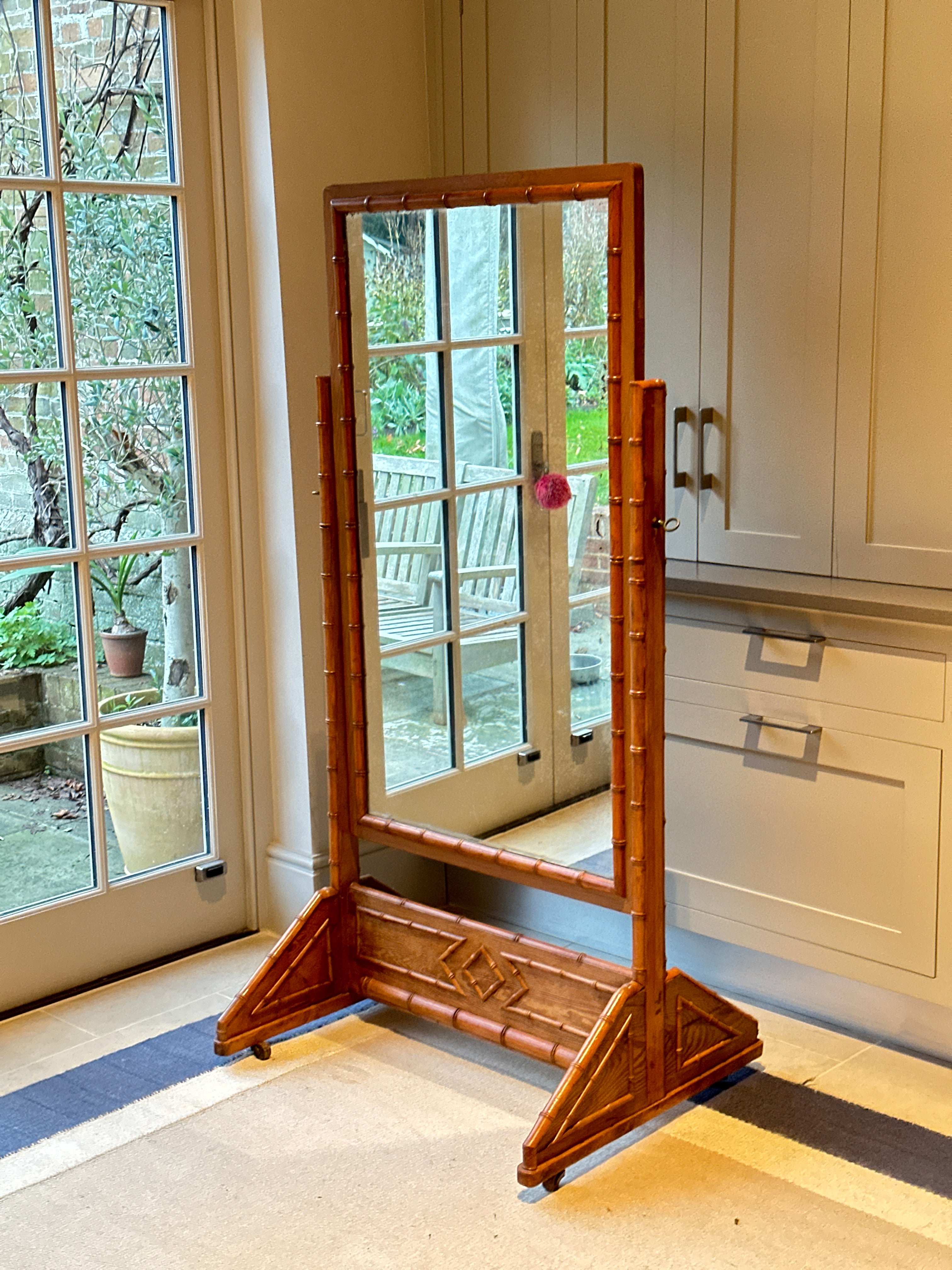 Smart Faux Bamboo Cheval Mirror on Castors