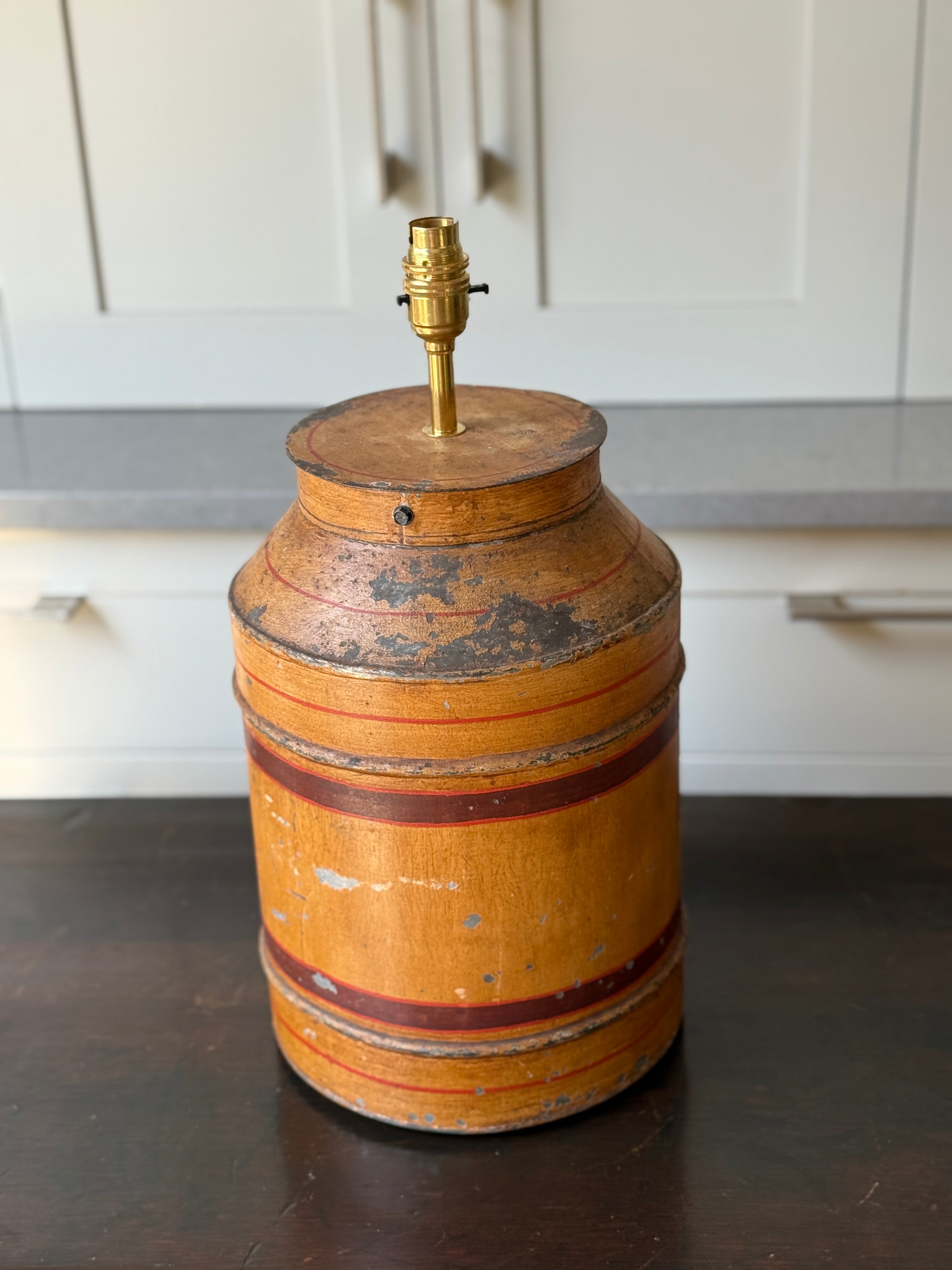 19th Century Painted Tin Storage Canister Lamp