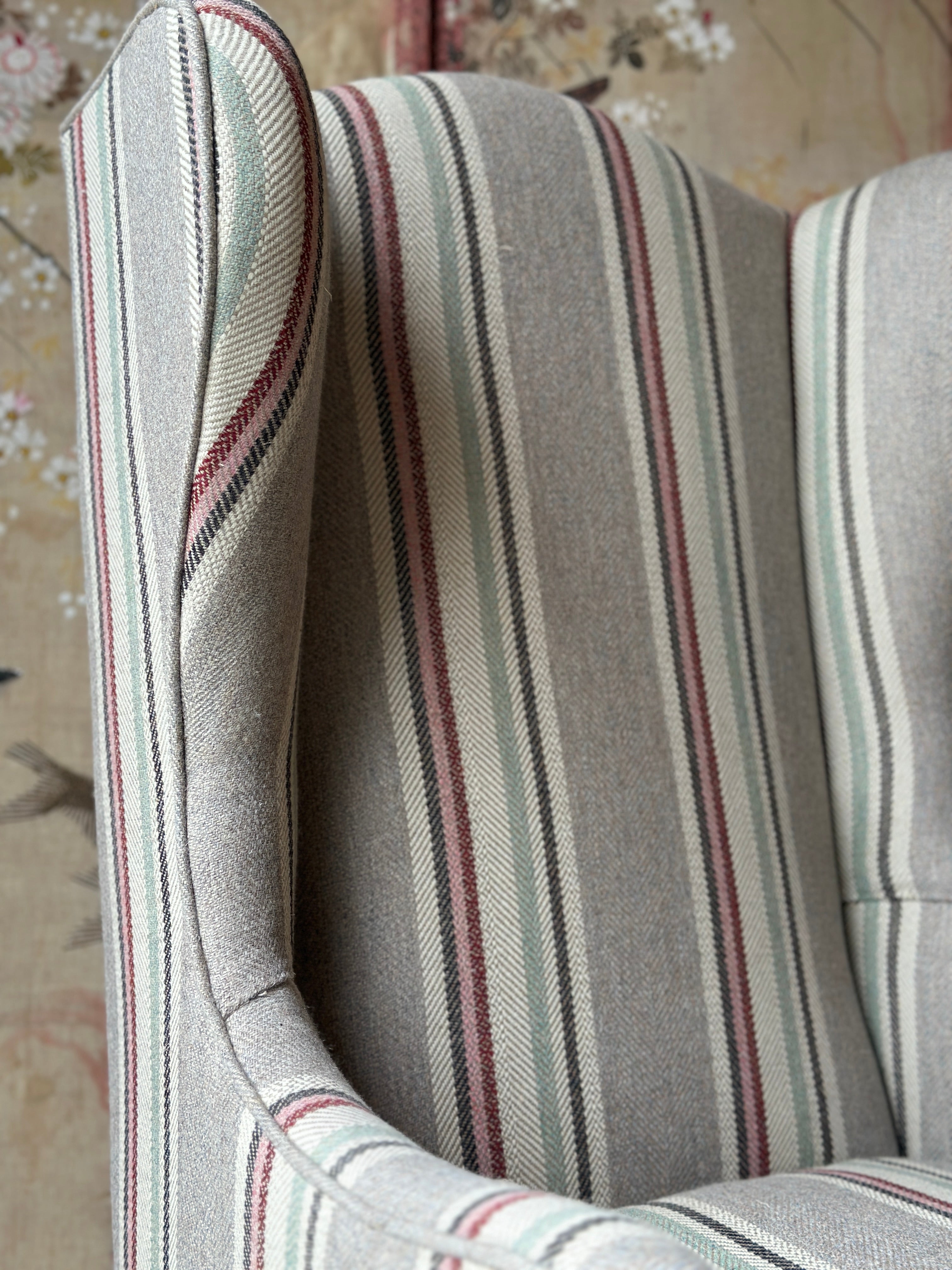 William Birch Aesthetic Movement Wing Chair in Lewis & Wood Selsey Stripe