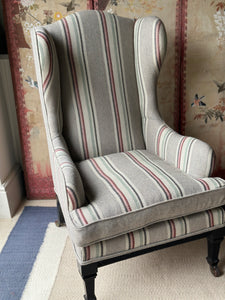 William Birch Aesthetic Movement Wing Chair in Lewis & Wood Selsey Stripe