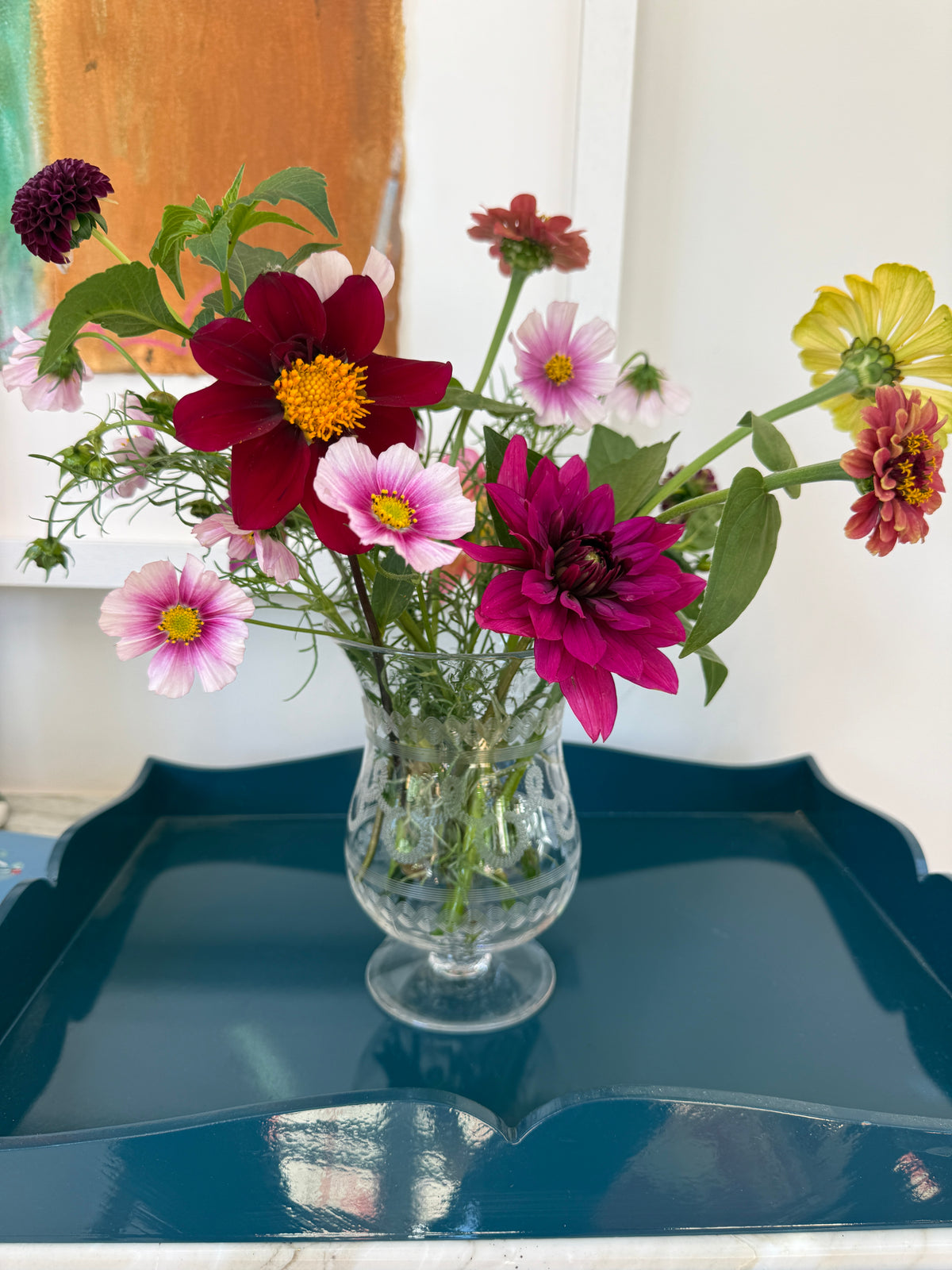 Etched Glass Celery Vase