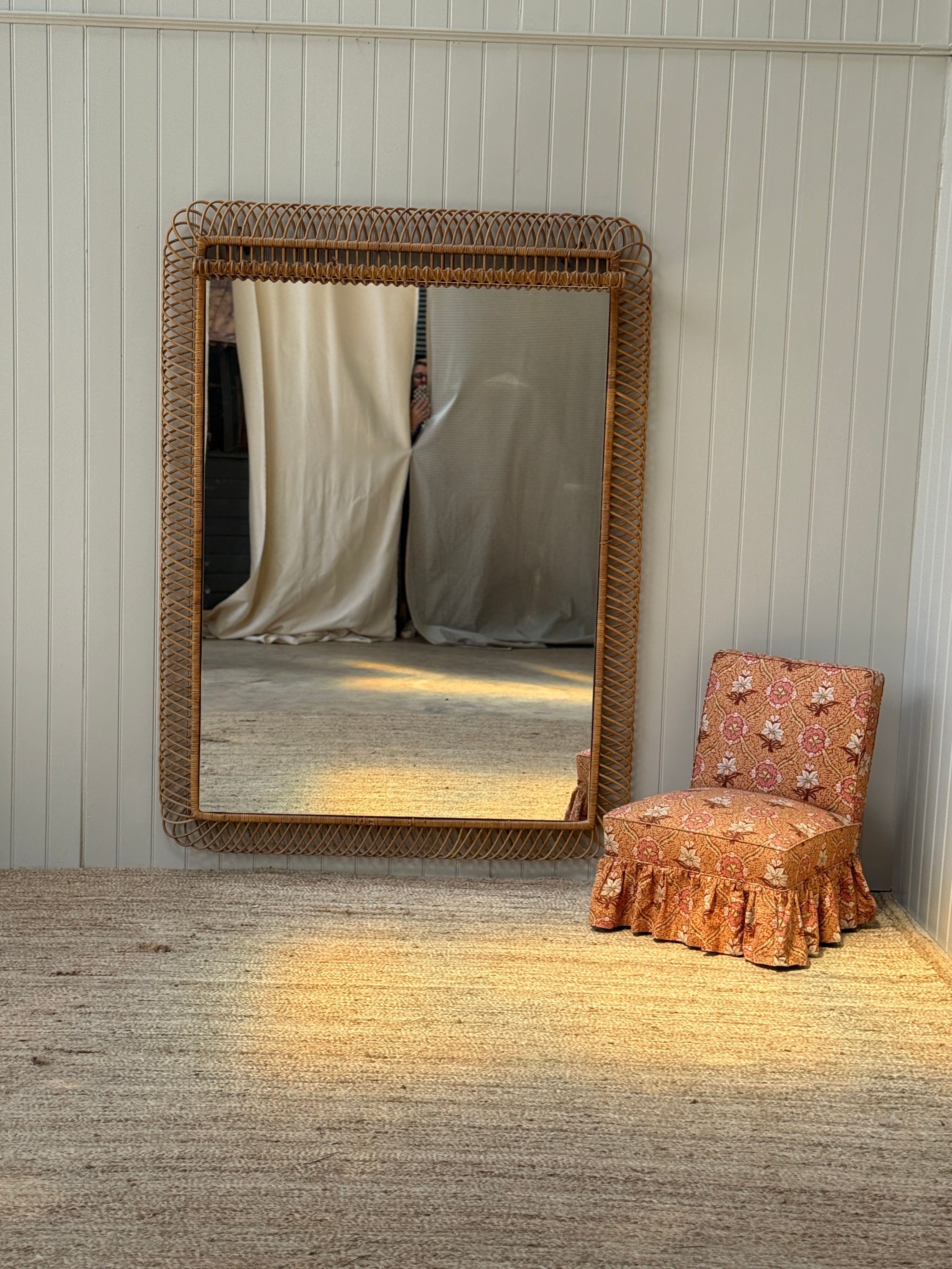 Huge Vintage Italian Cane Mirror