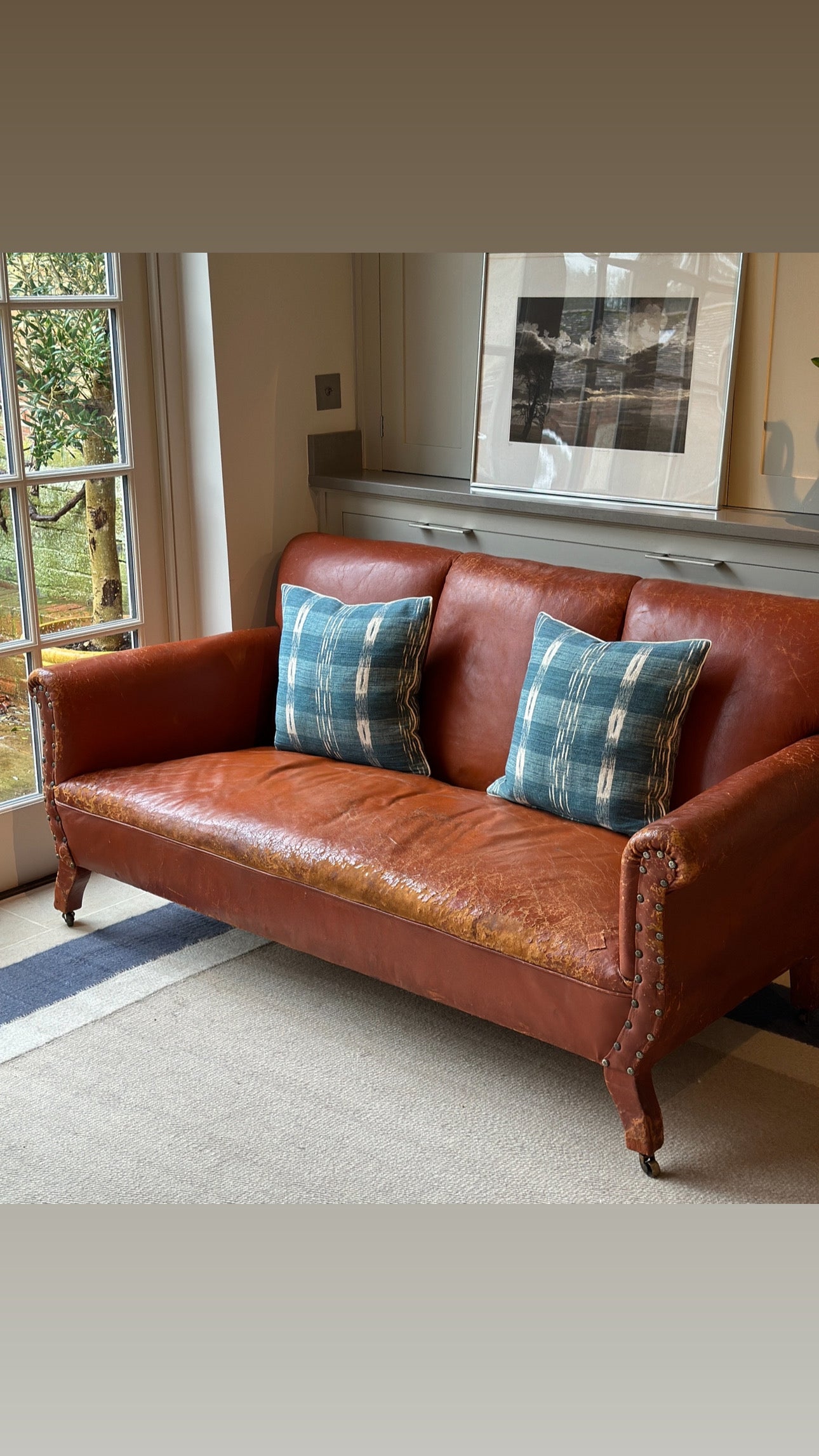 Vintage Leather Sofa with Rivets