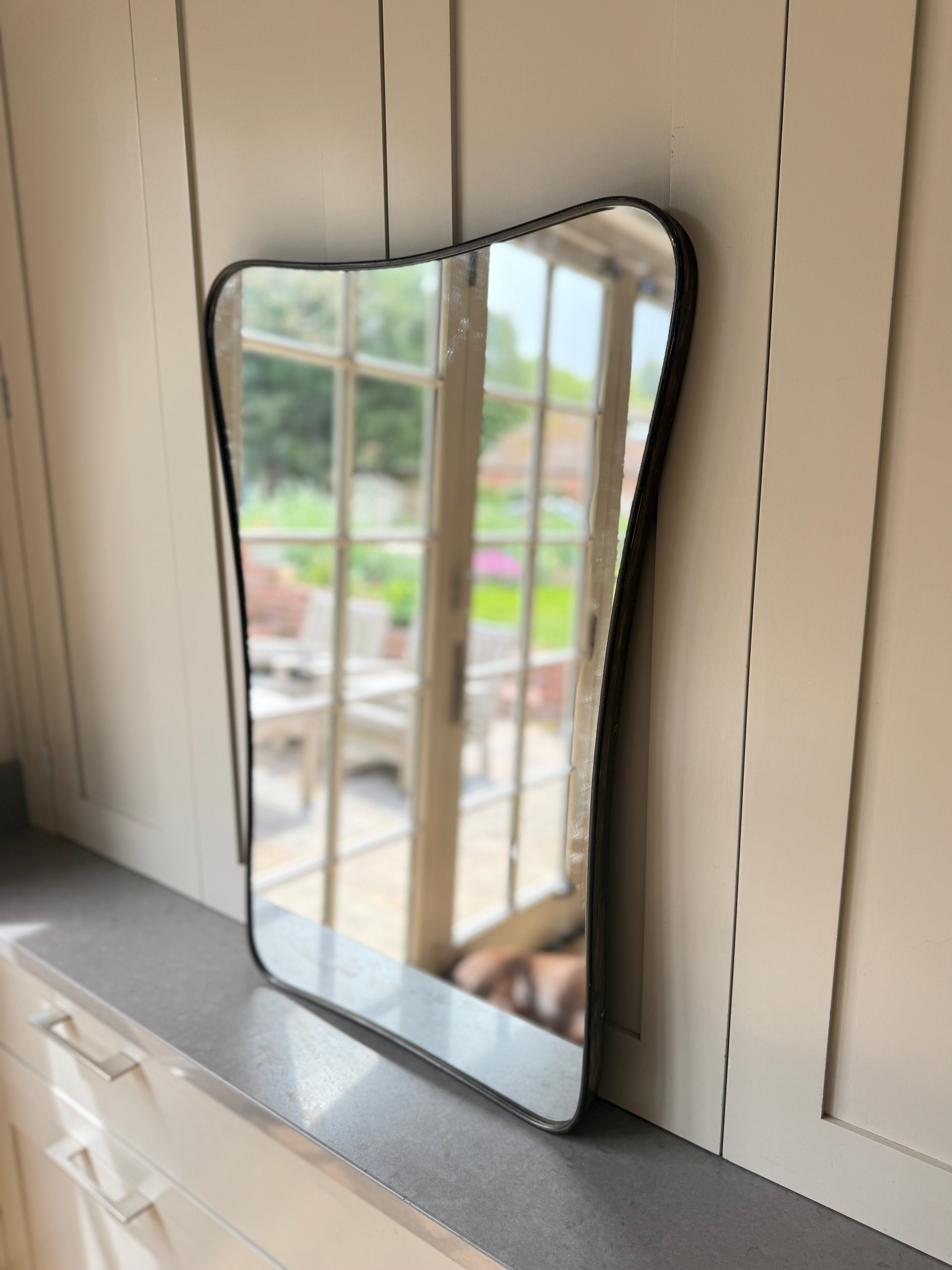 1950s Italian Brass Shield Mirror (72.5x 51cm)