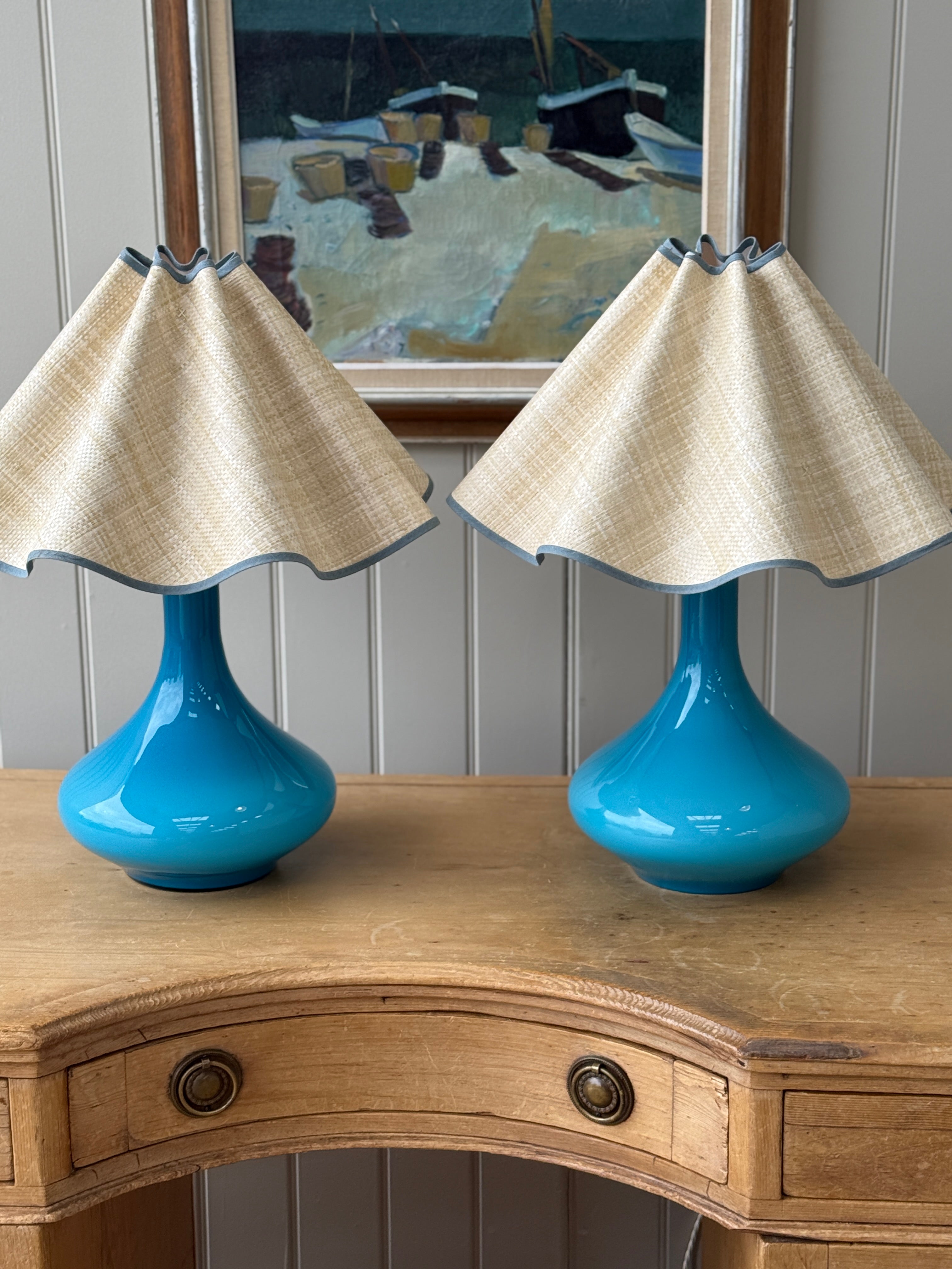 Pair of Large Turquoise Holmegaard lamps by Jacob E Bang