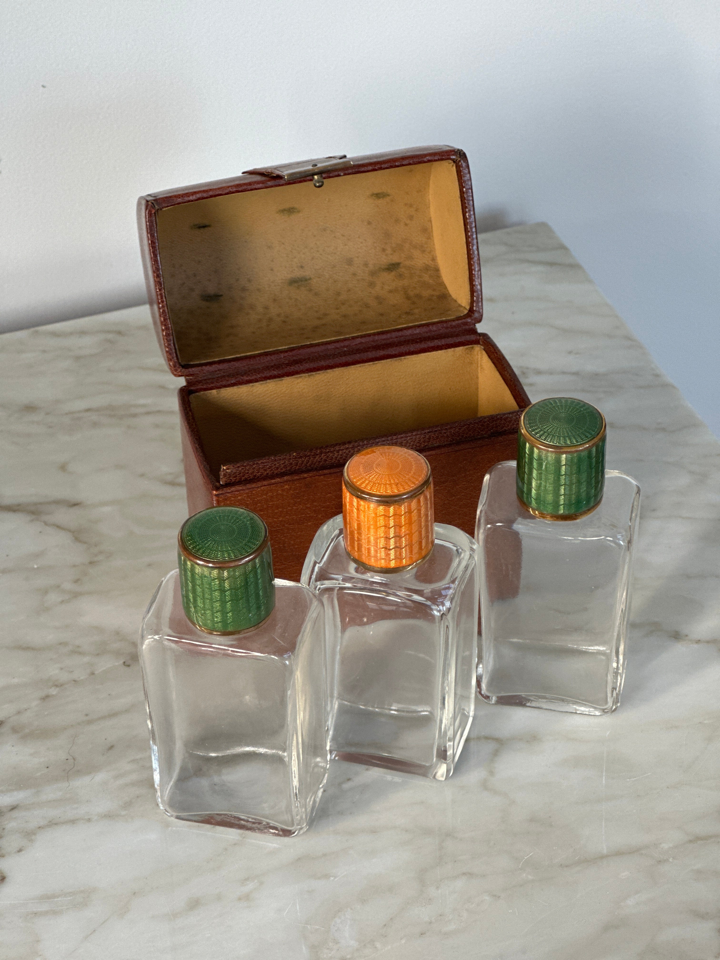 Tan Leather Cologne Set in Immaculate Condition