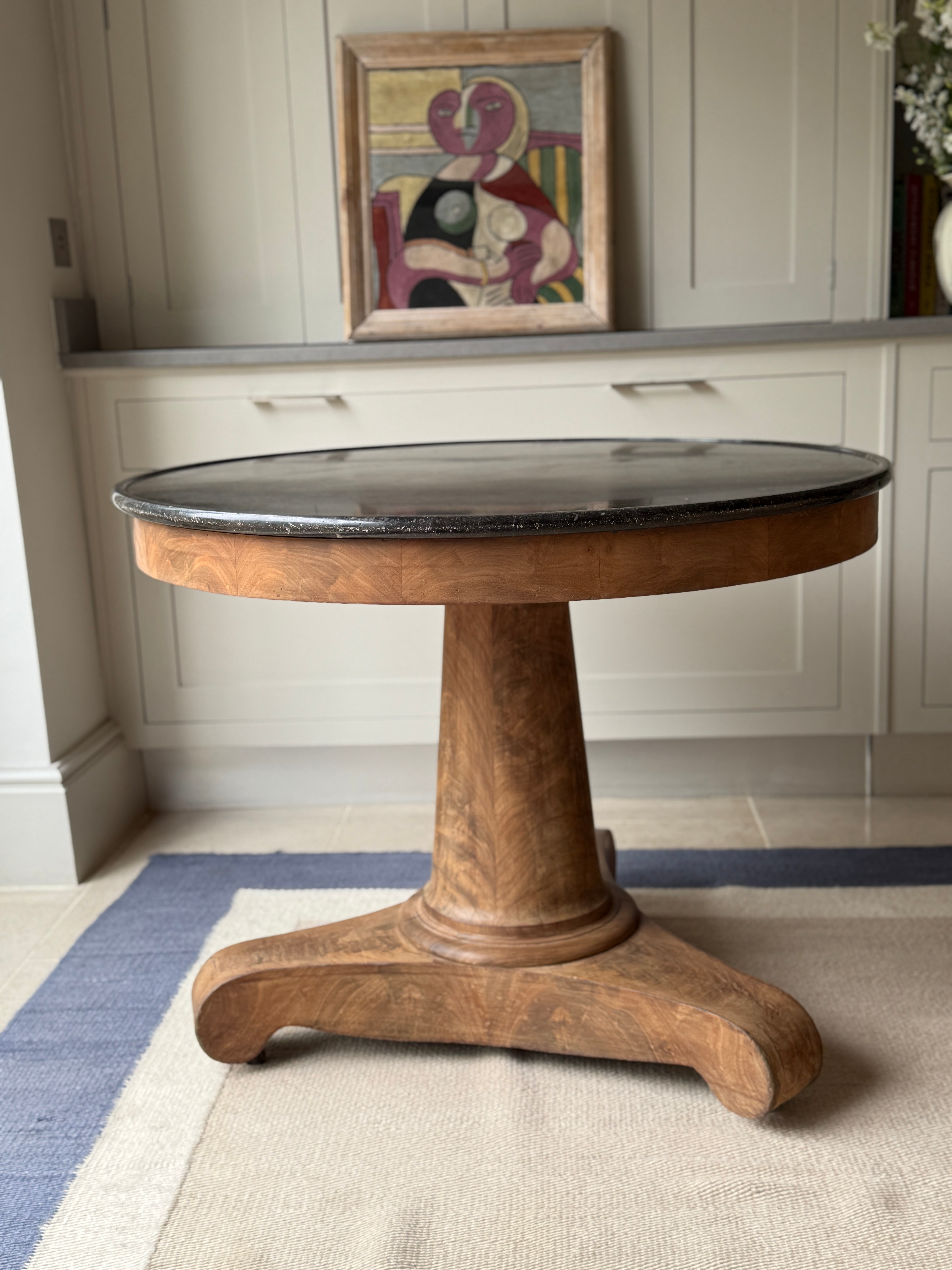 Large French Mahogany Gueridon with Dark Grey Marble Top