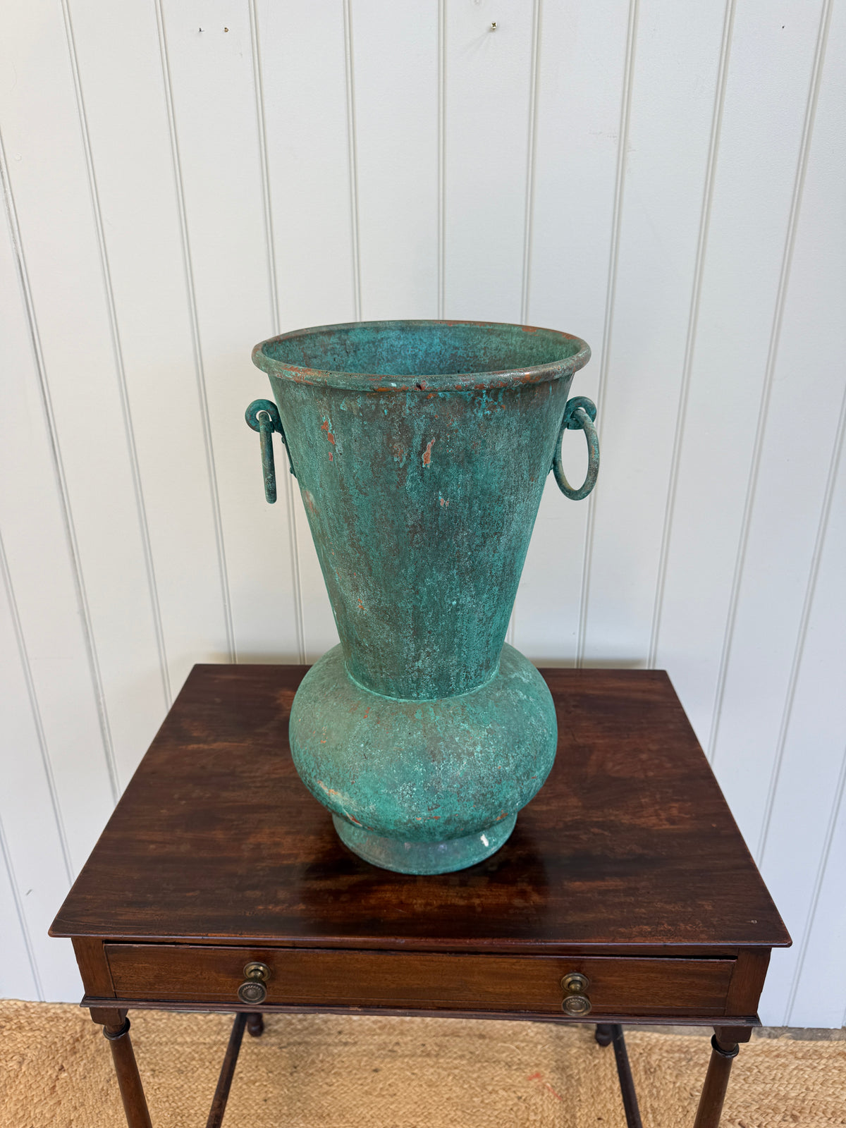 Verdigris Copper Urn with Ring Handles