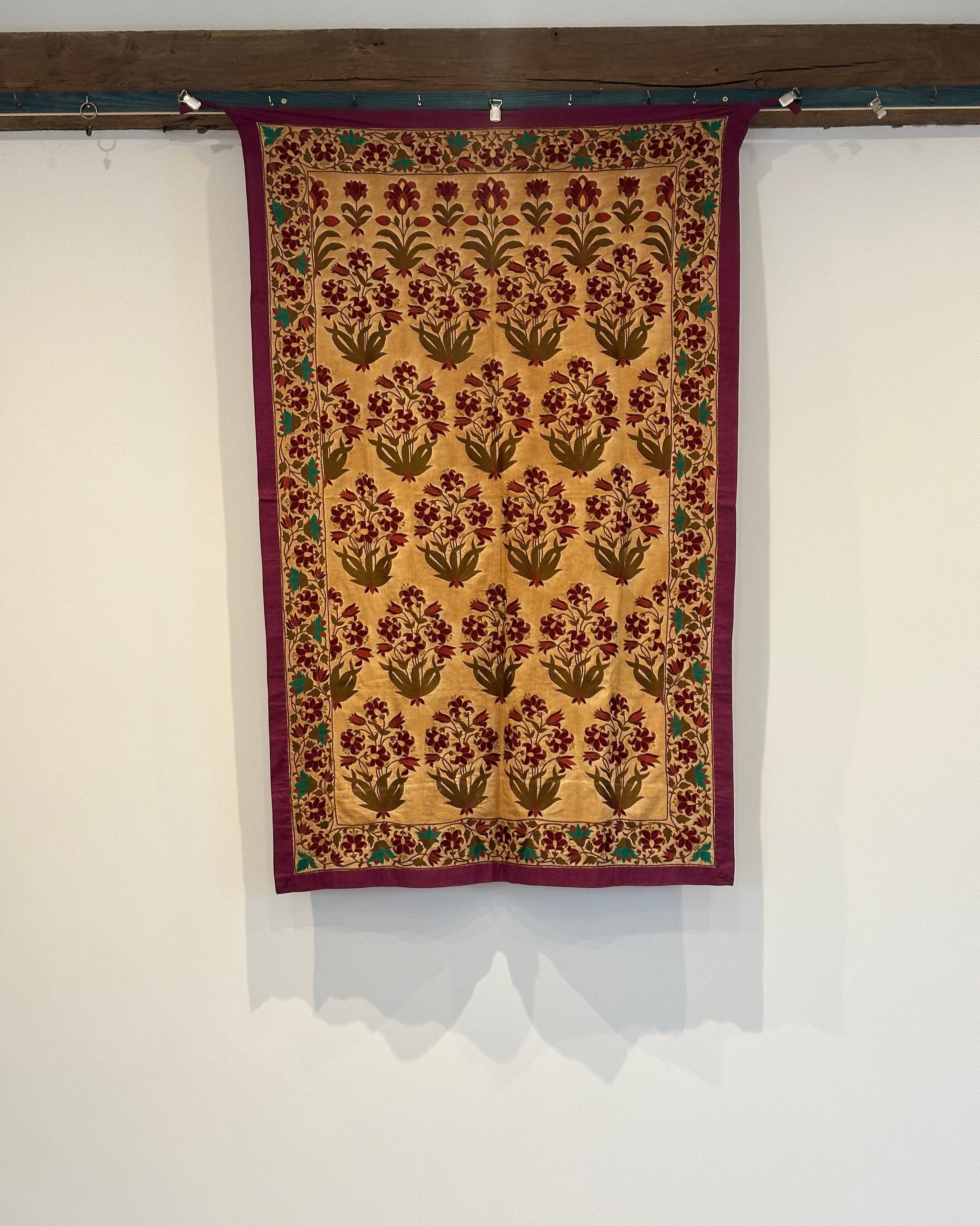 Charming Vintage Suzani Wall Hanging with Turquoise Accents