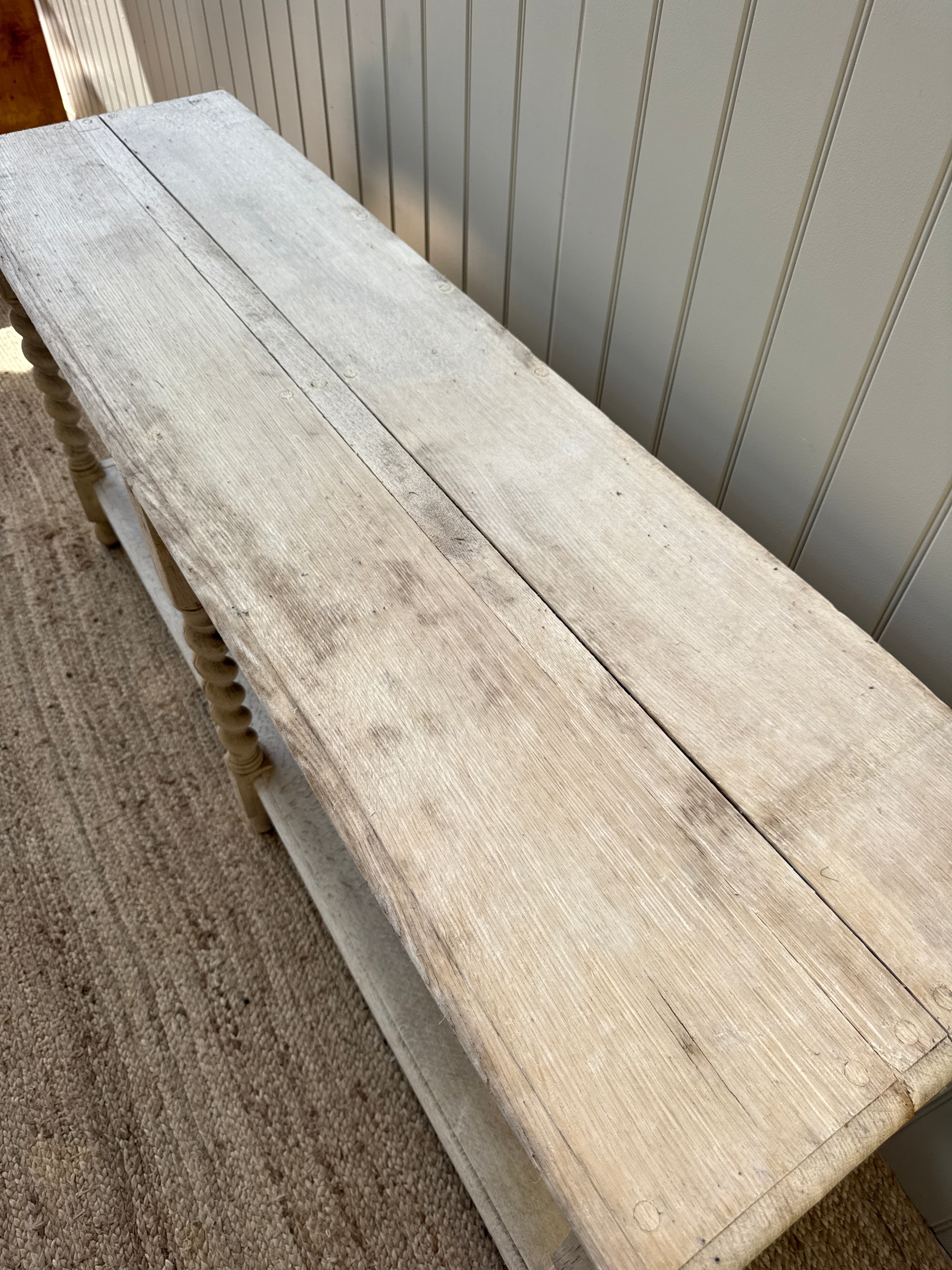 French Bleached Oak Two-Tier Console Table with Barley Twist Supports