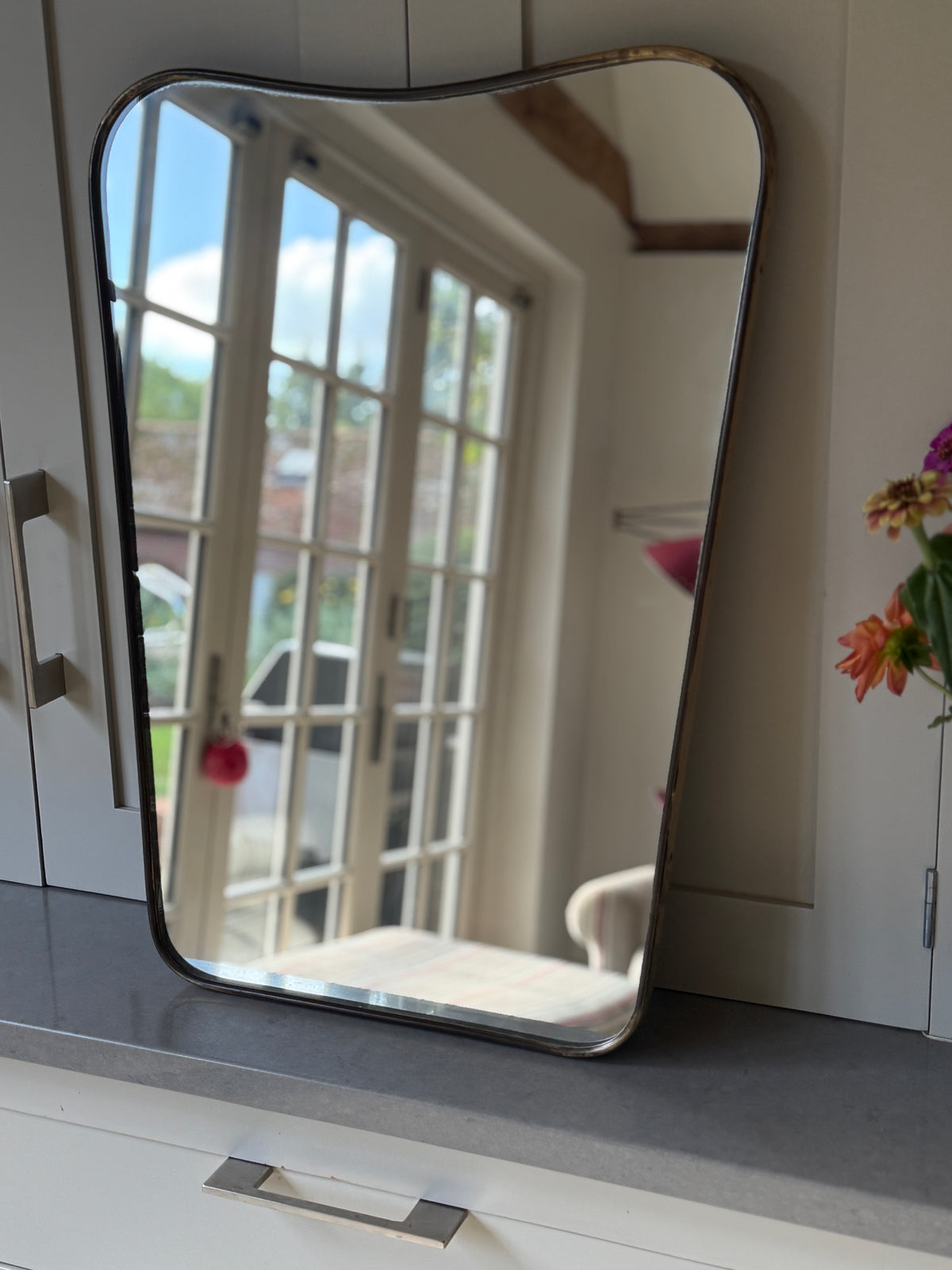 Small Italian Brass Shield Mirror