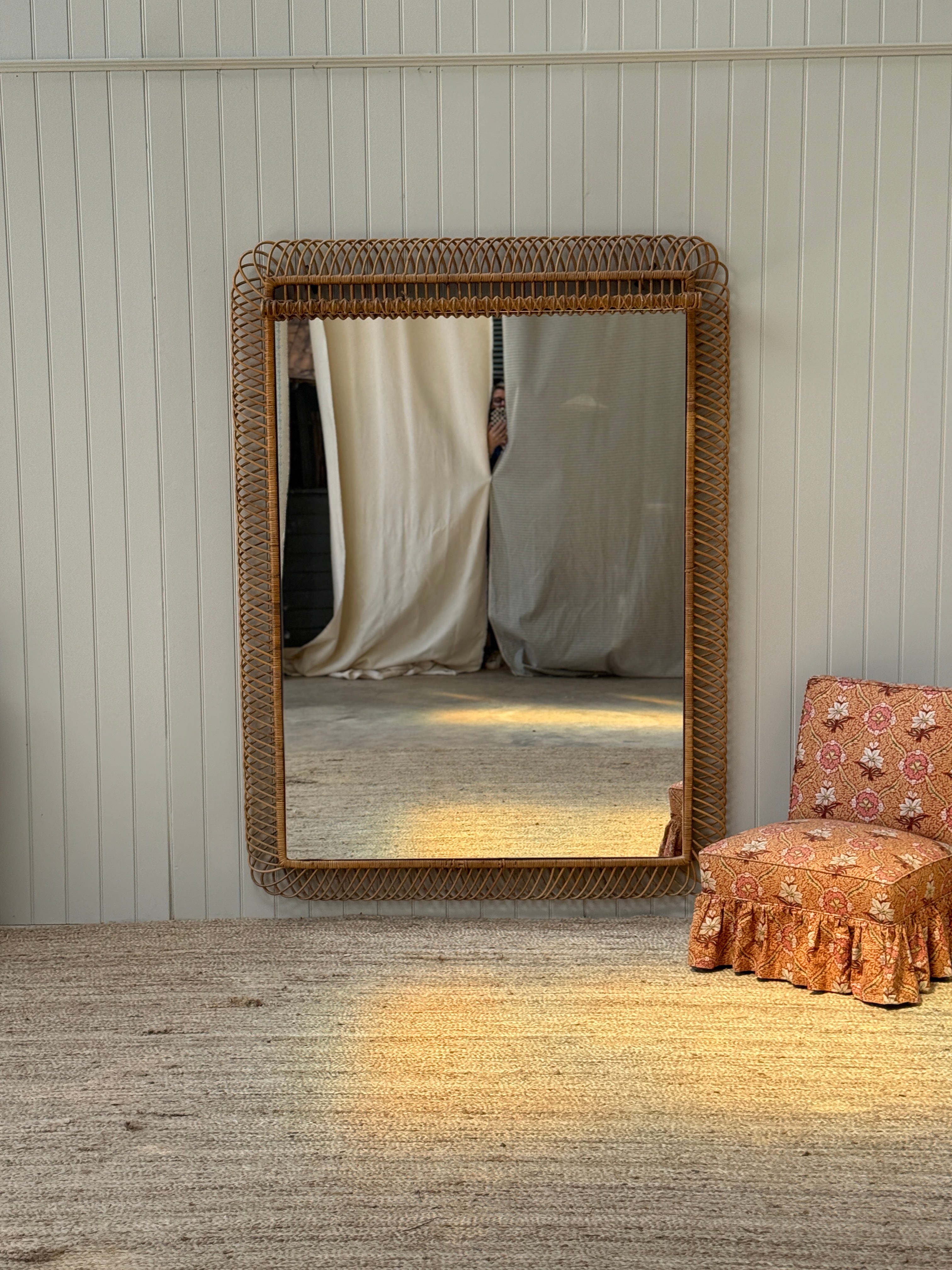 Huge Vintage Italian Cane Mirror