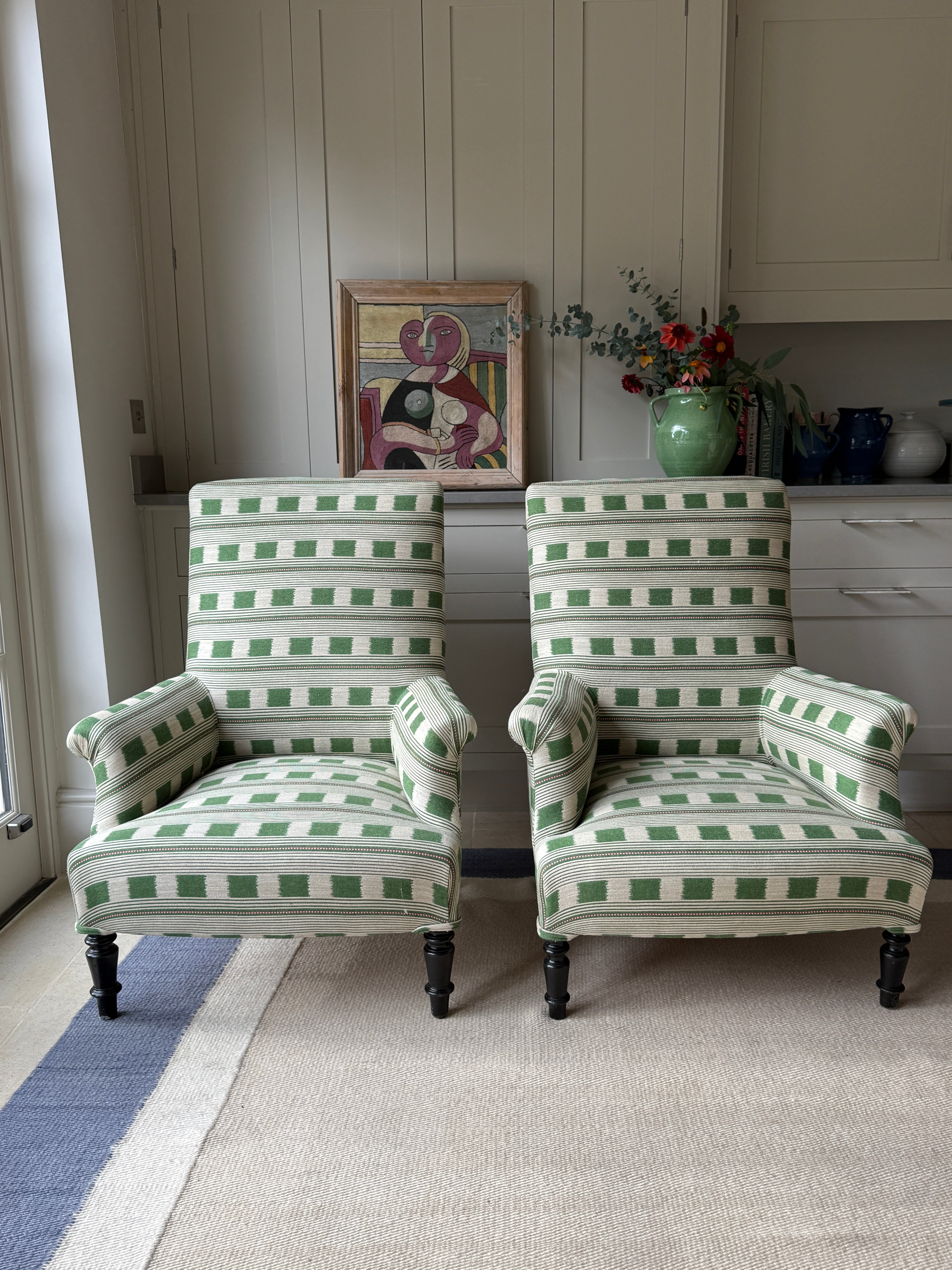 Pair of 19th Century French armchairs in Christopher Farr ‘Lost and Found’