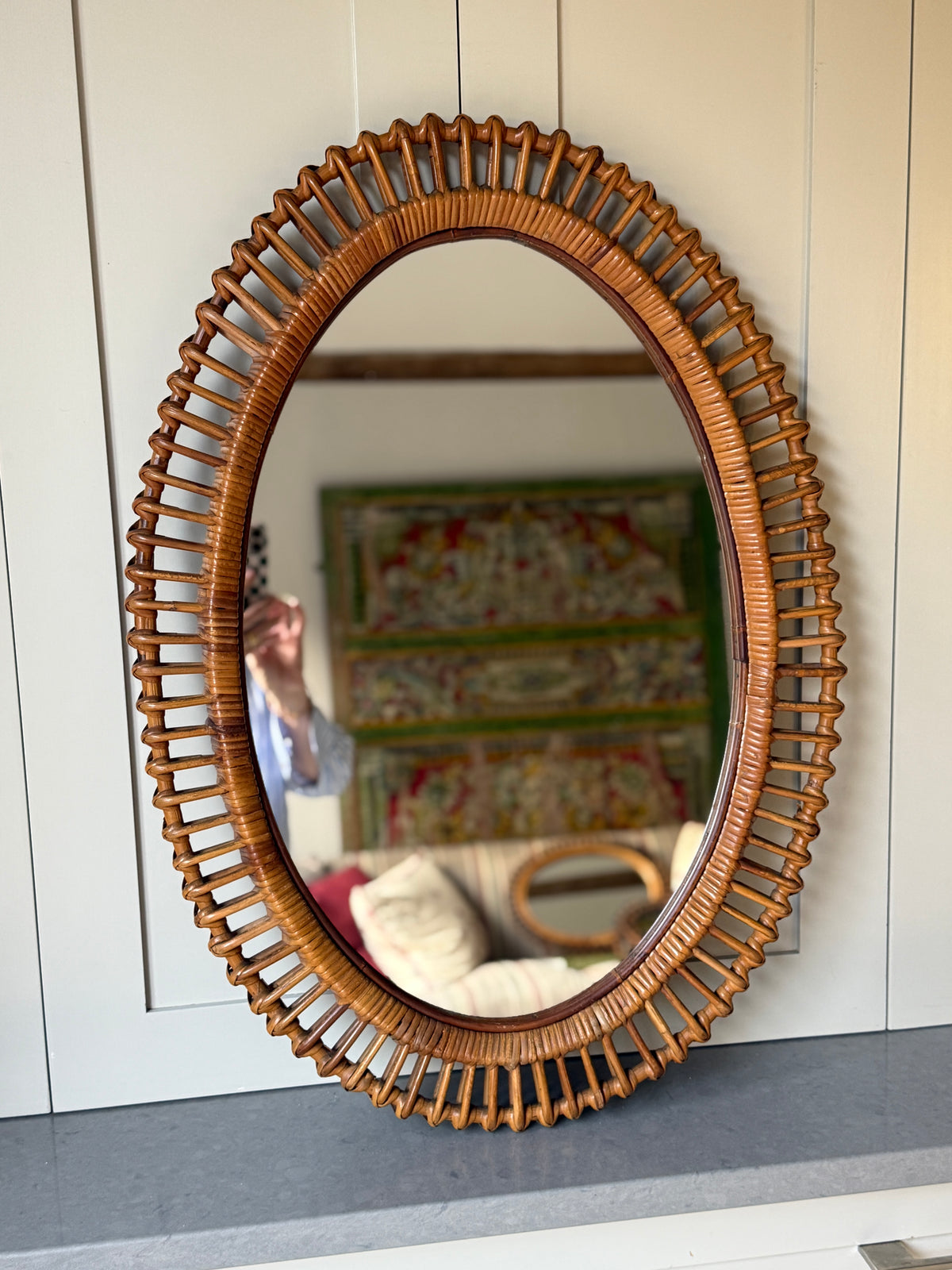 Italian Oval Rattan Mirror