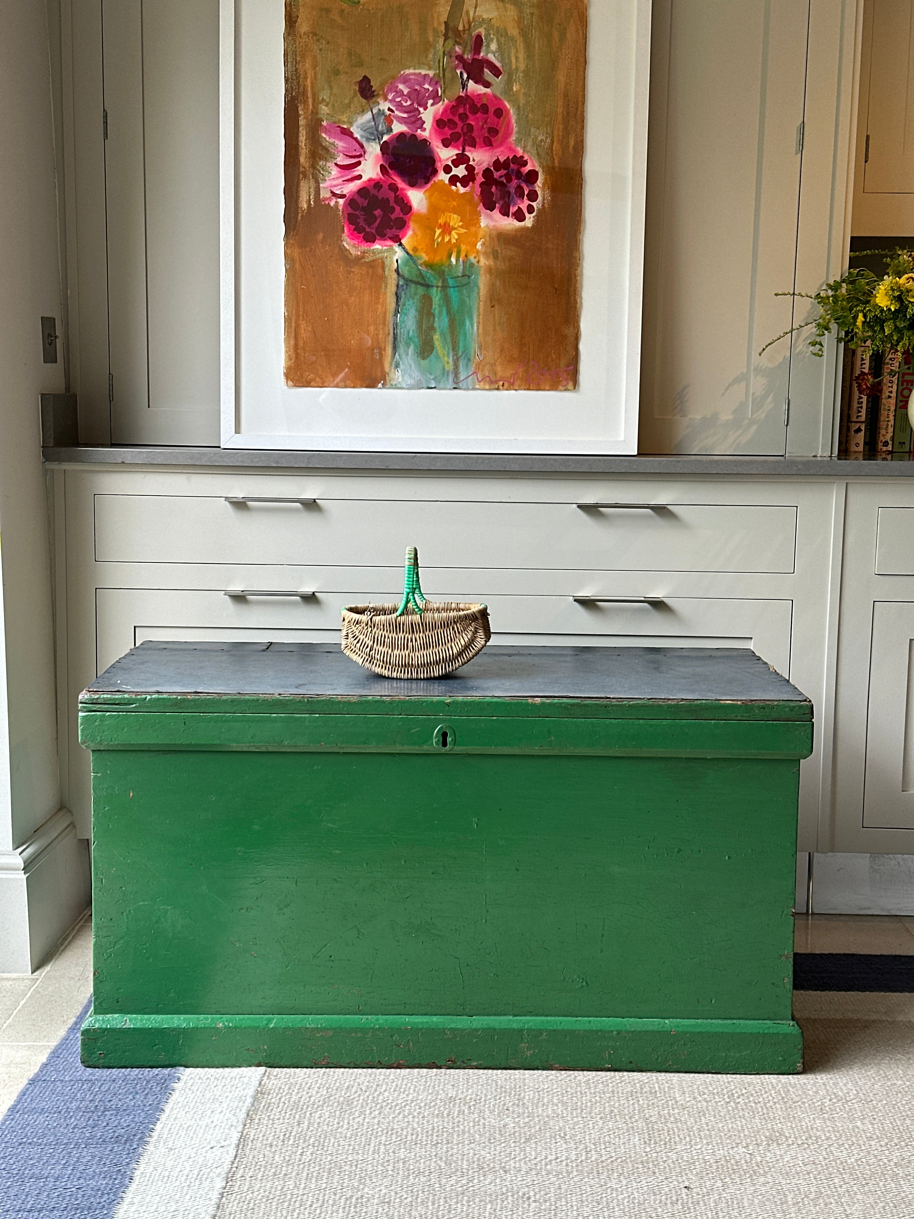 Large Antique Trunk in Green Gloss