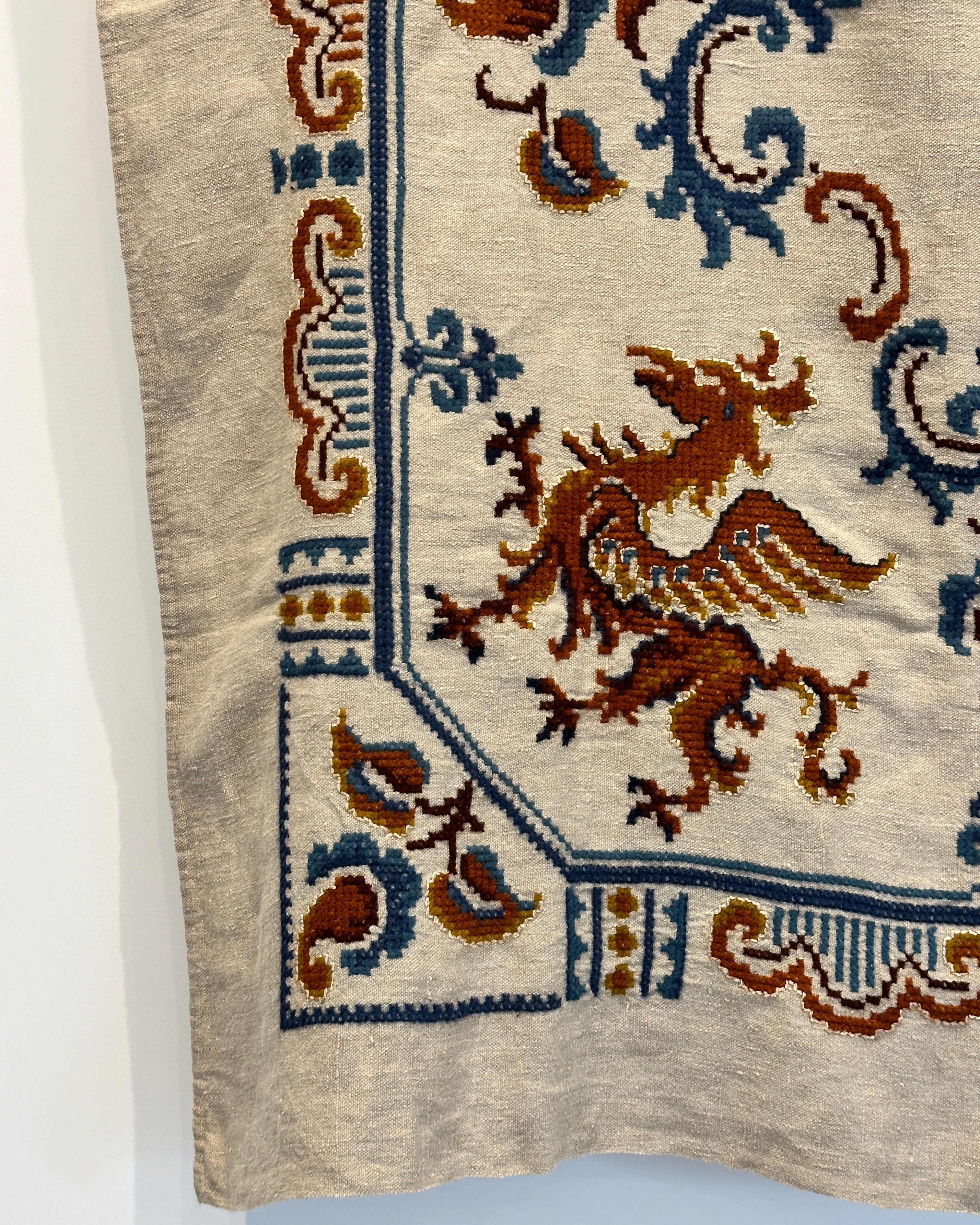 Vintage Welsh Throw with Dragon Motif (Blues, Browns)