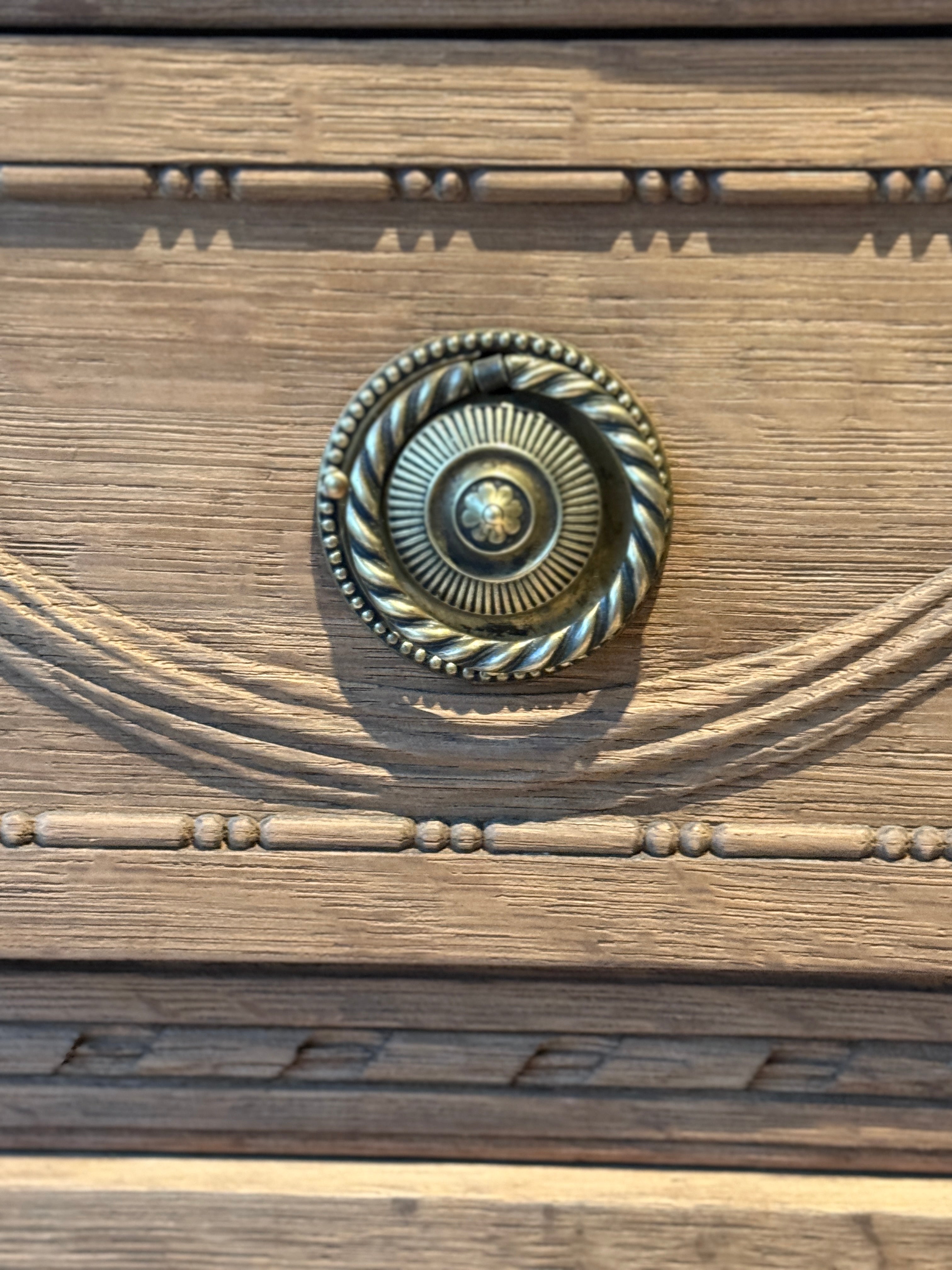 Bleached Oak Commode with Carved wood detail throughout