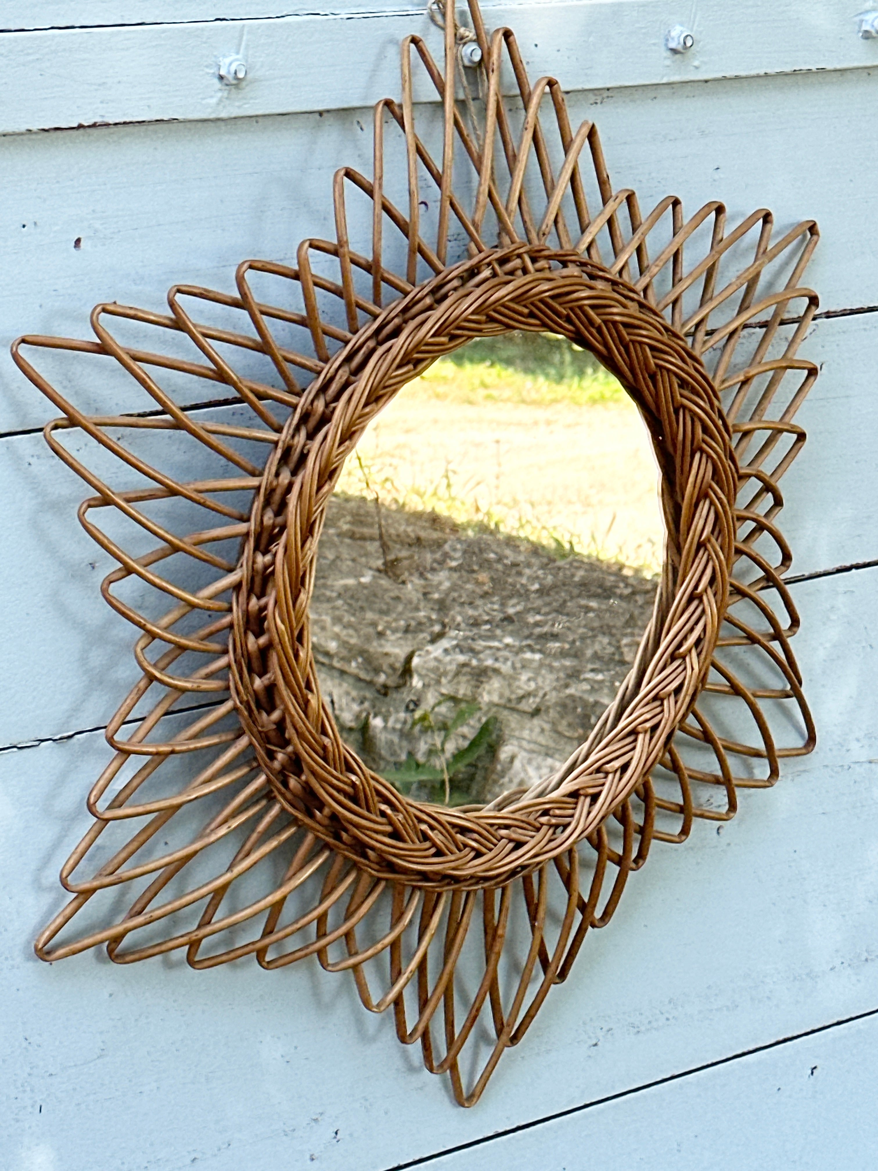 Vintage French Cane Starburst Mirror