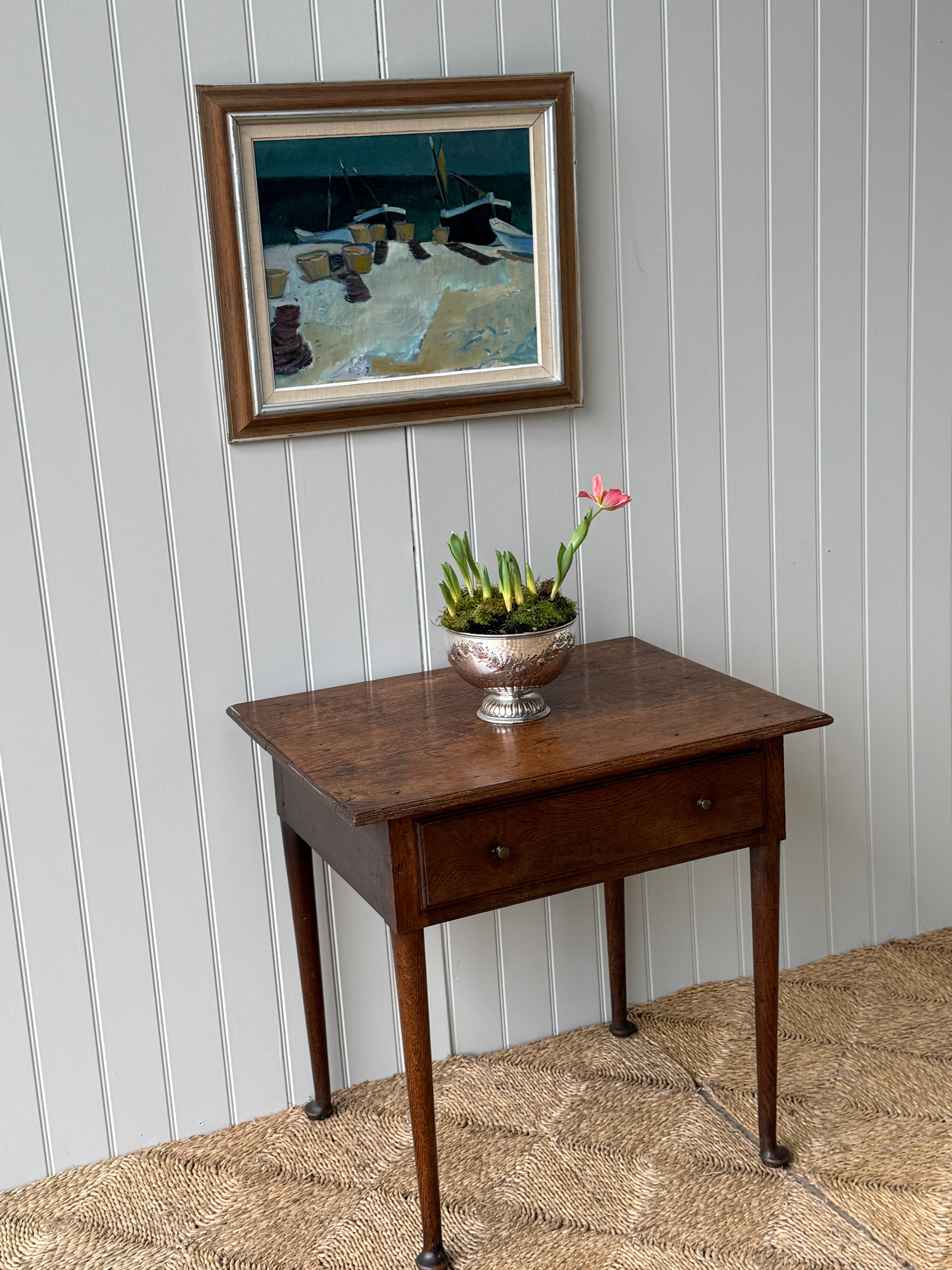19th Century Oak Side Table with Pad Feet