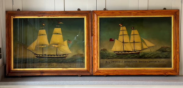 Pair of Early 19th Century Reverse Glass Nautical Paintings
