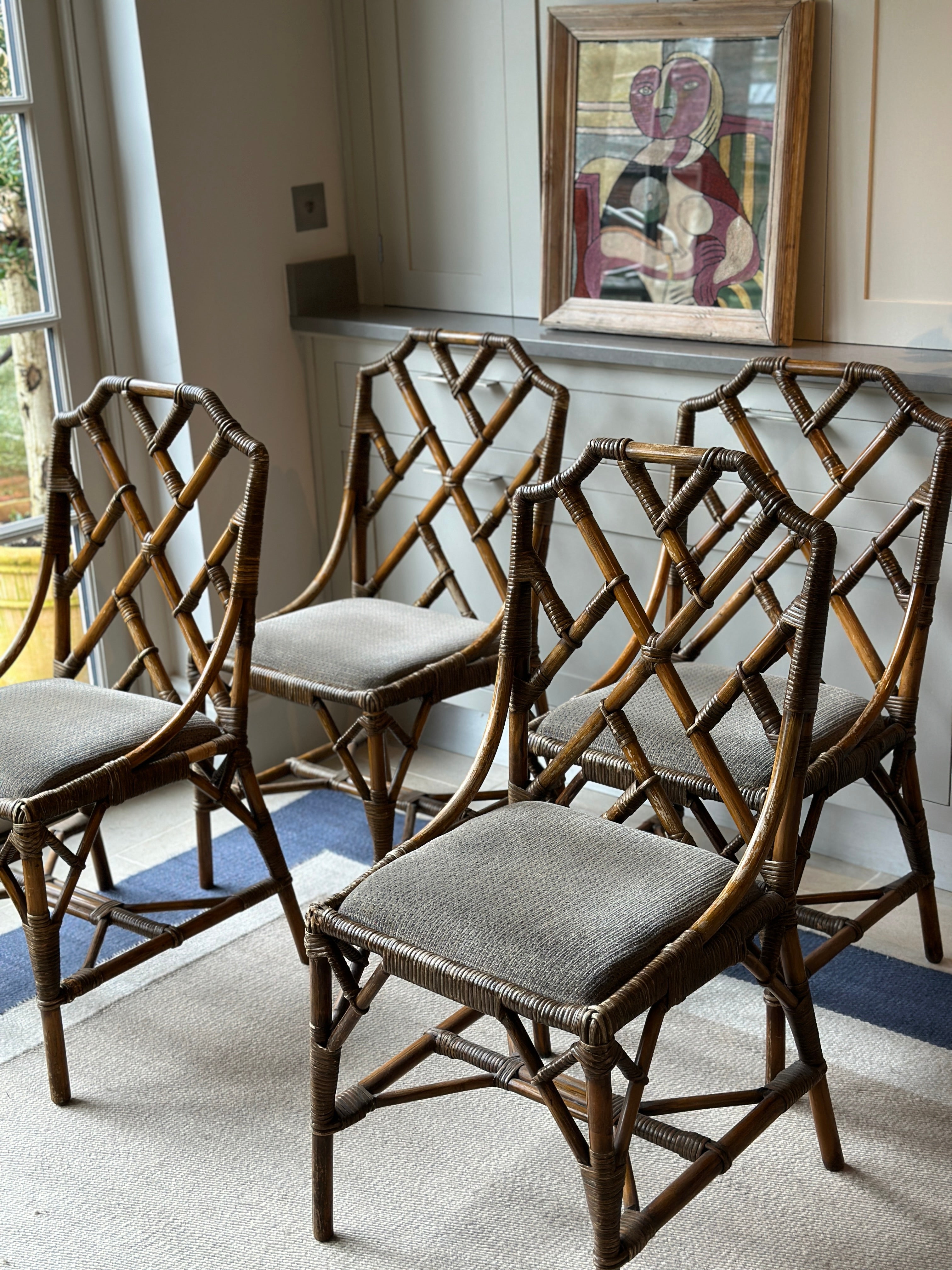 Set of 4 Cane Chairs in Chippendale Style