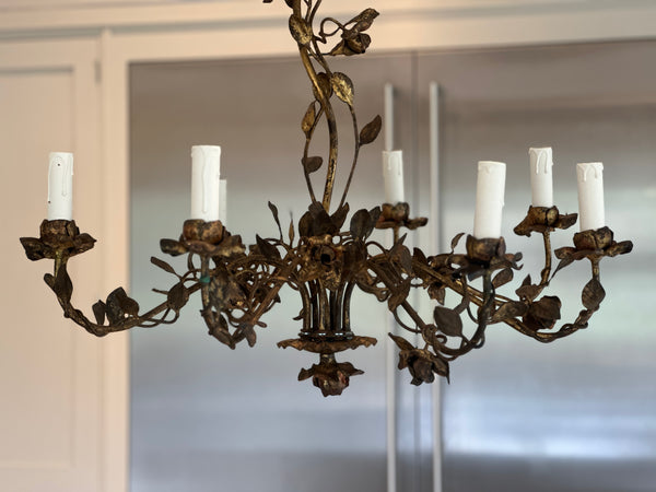 Beautiful Large French Toleware Chandelier with faded gilt