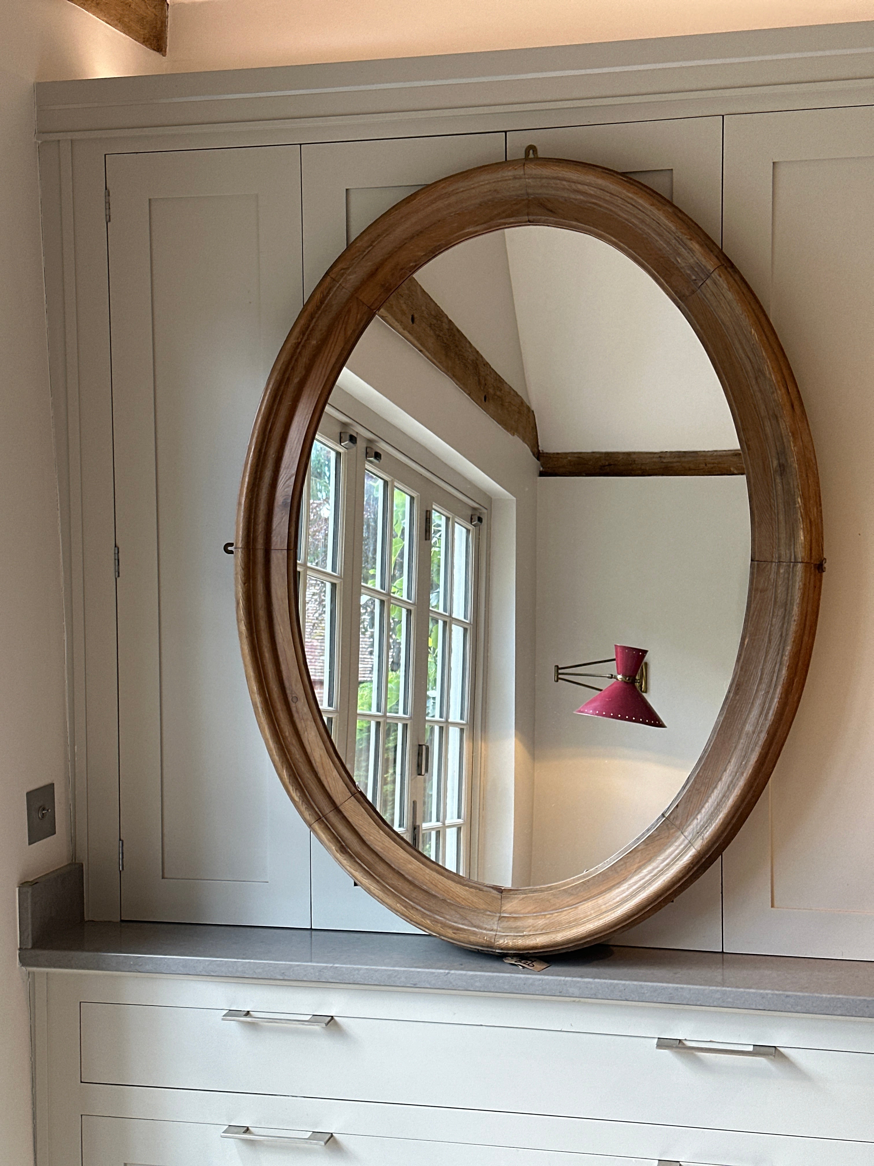 Large Antique Oval Pine Mirror