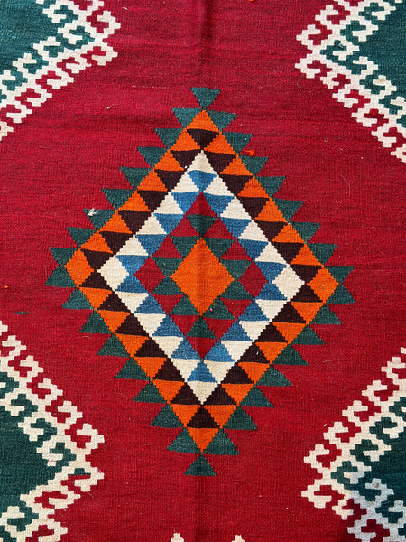 Vintage Persian Qashqai Kilim in vibrant colour.