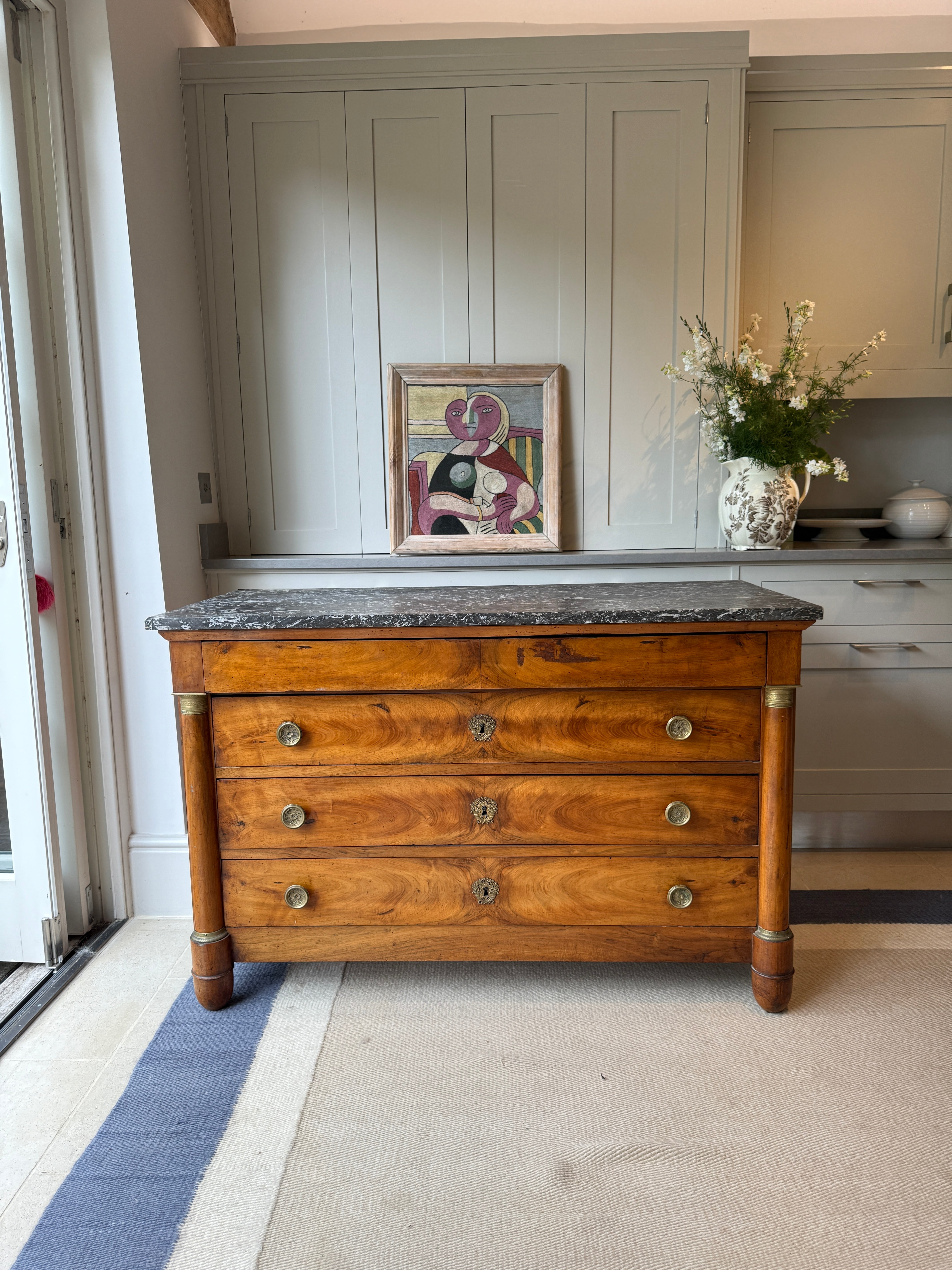 French Walnut Commode with Grey Marble Top