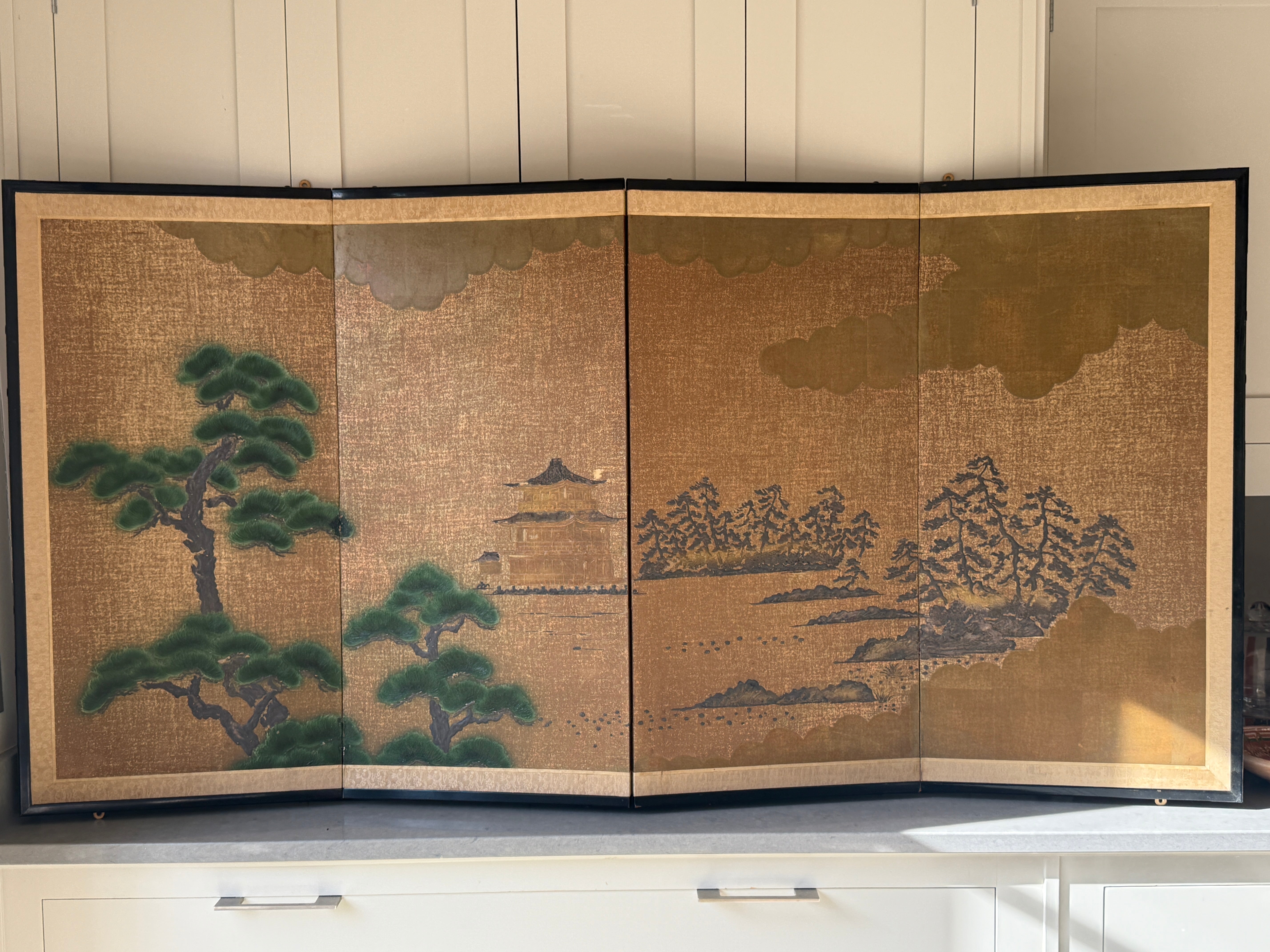 4 Fold Japanese Byobu Hand Painted Screen