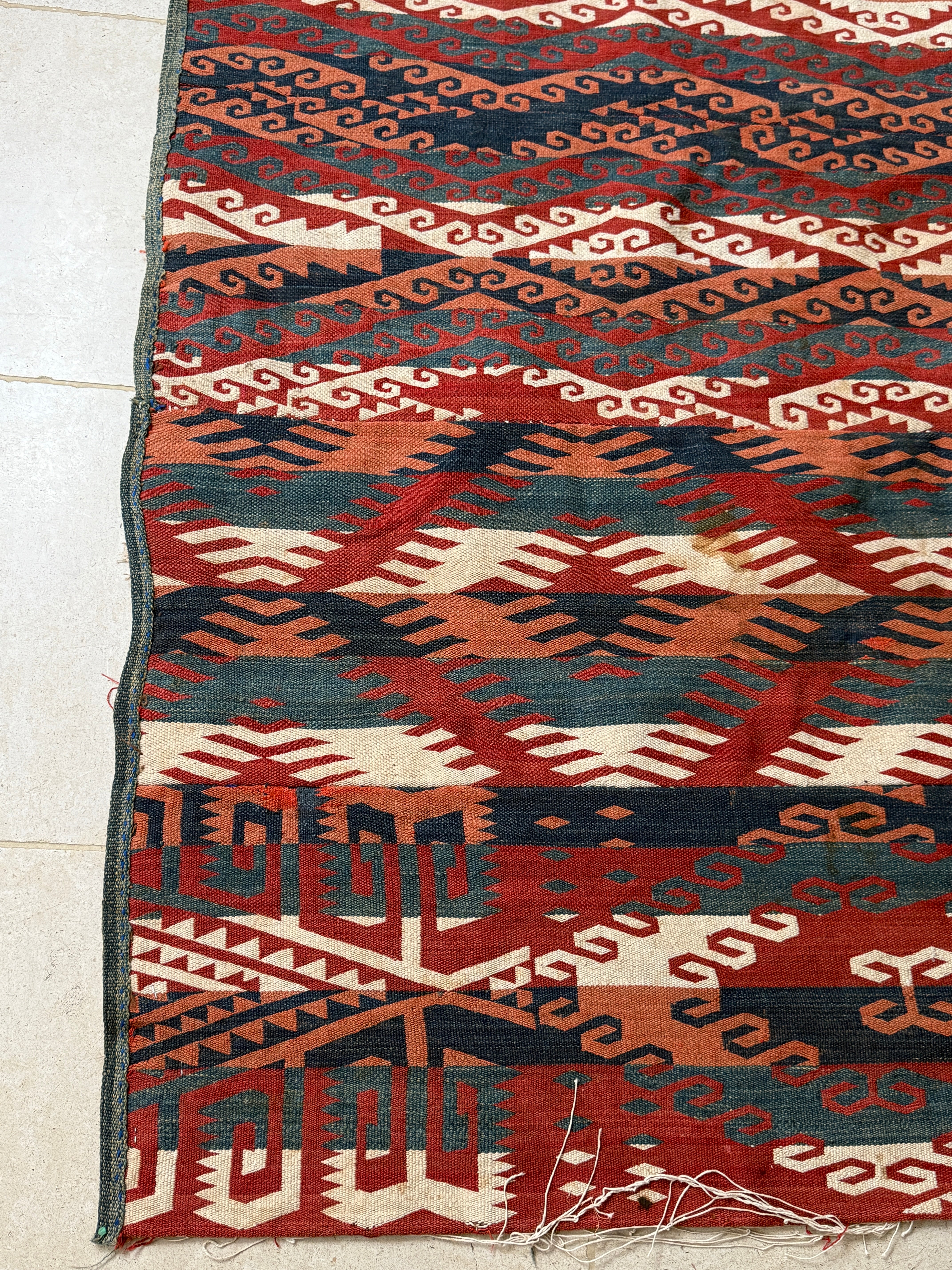 Large Polychrome Uzbek Flatweave Rug with geometric patterns