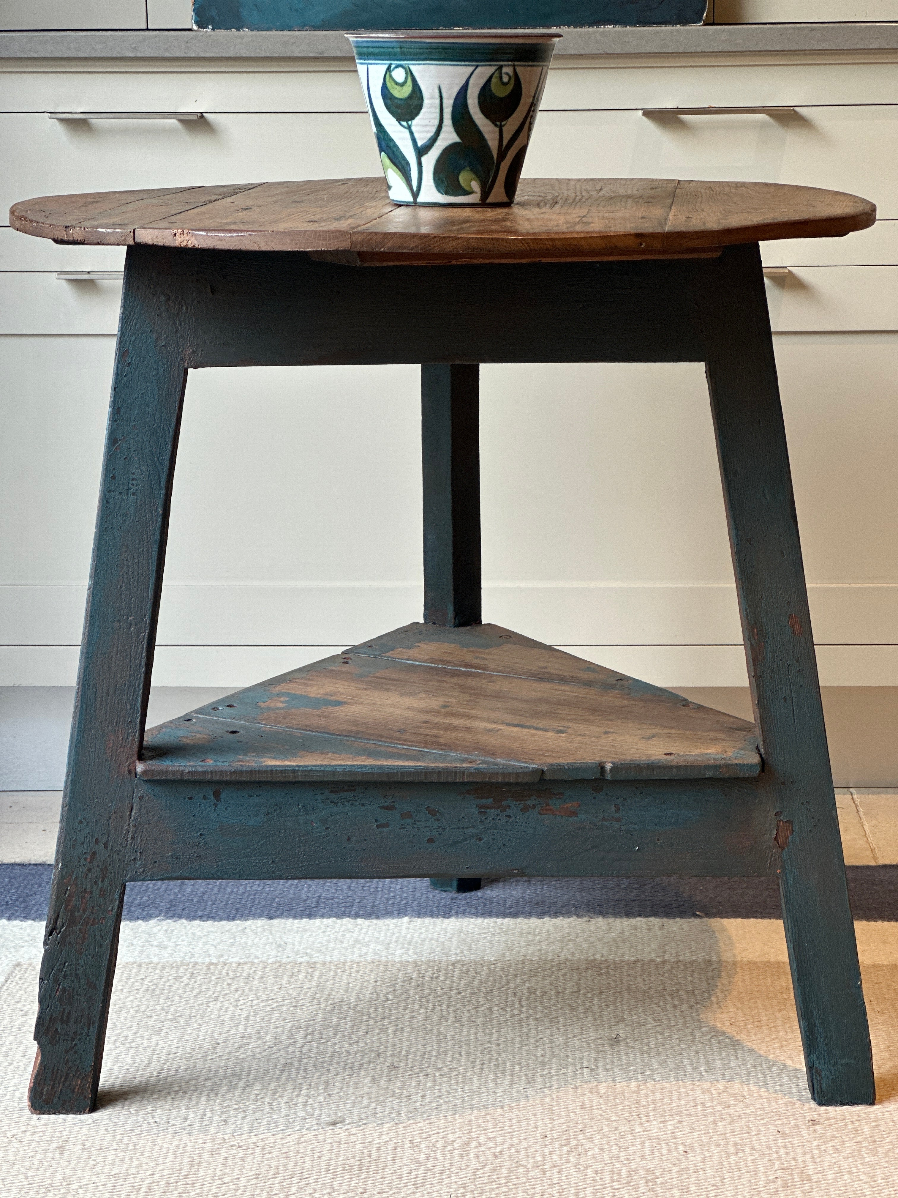 Charming Large Welsh Cricket Table with Navy Base