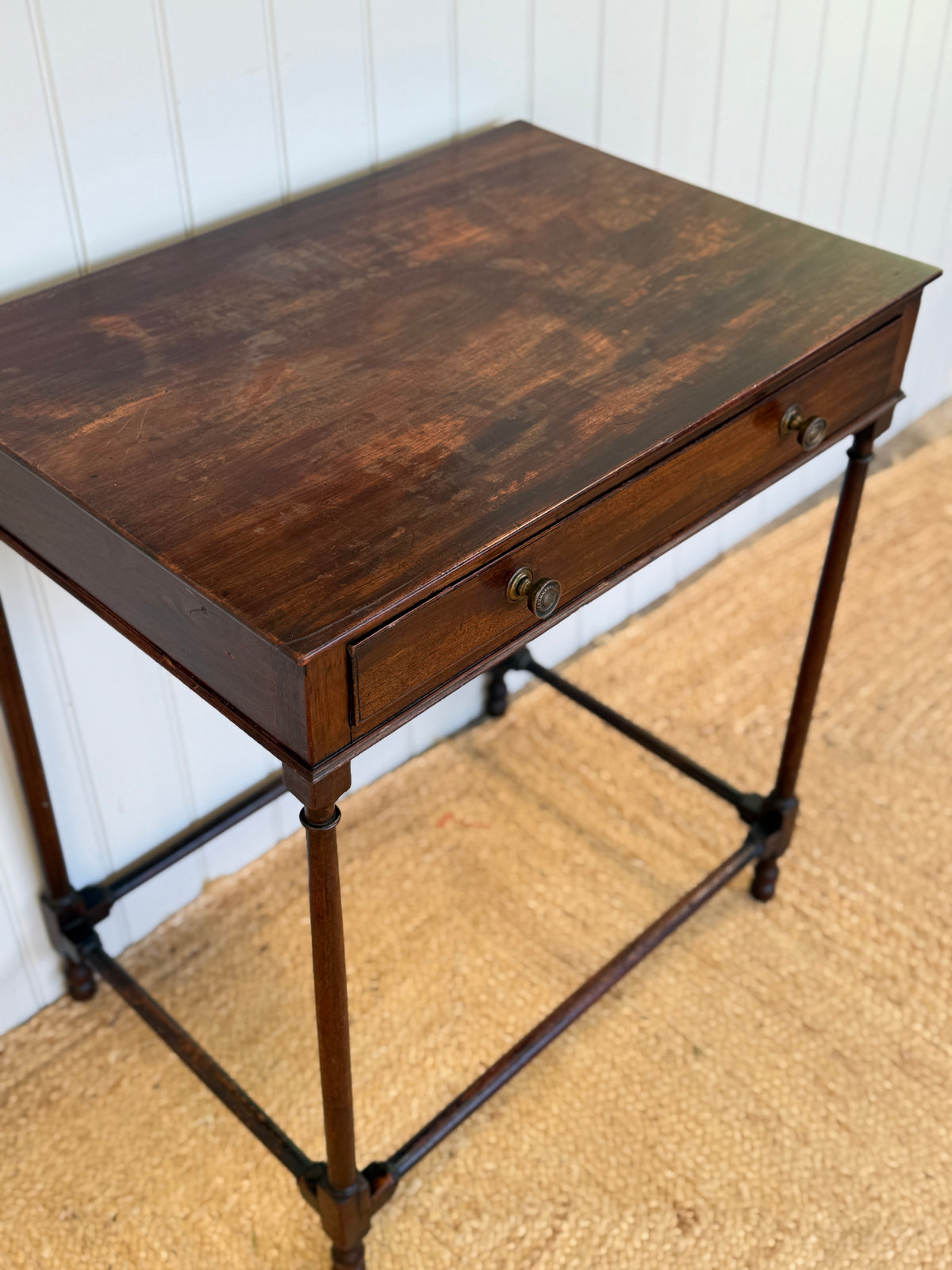 Georgian Mahogany Side Table with Drawer and Stretcher Base
