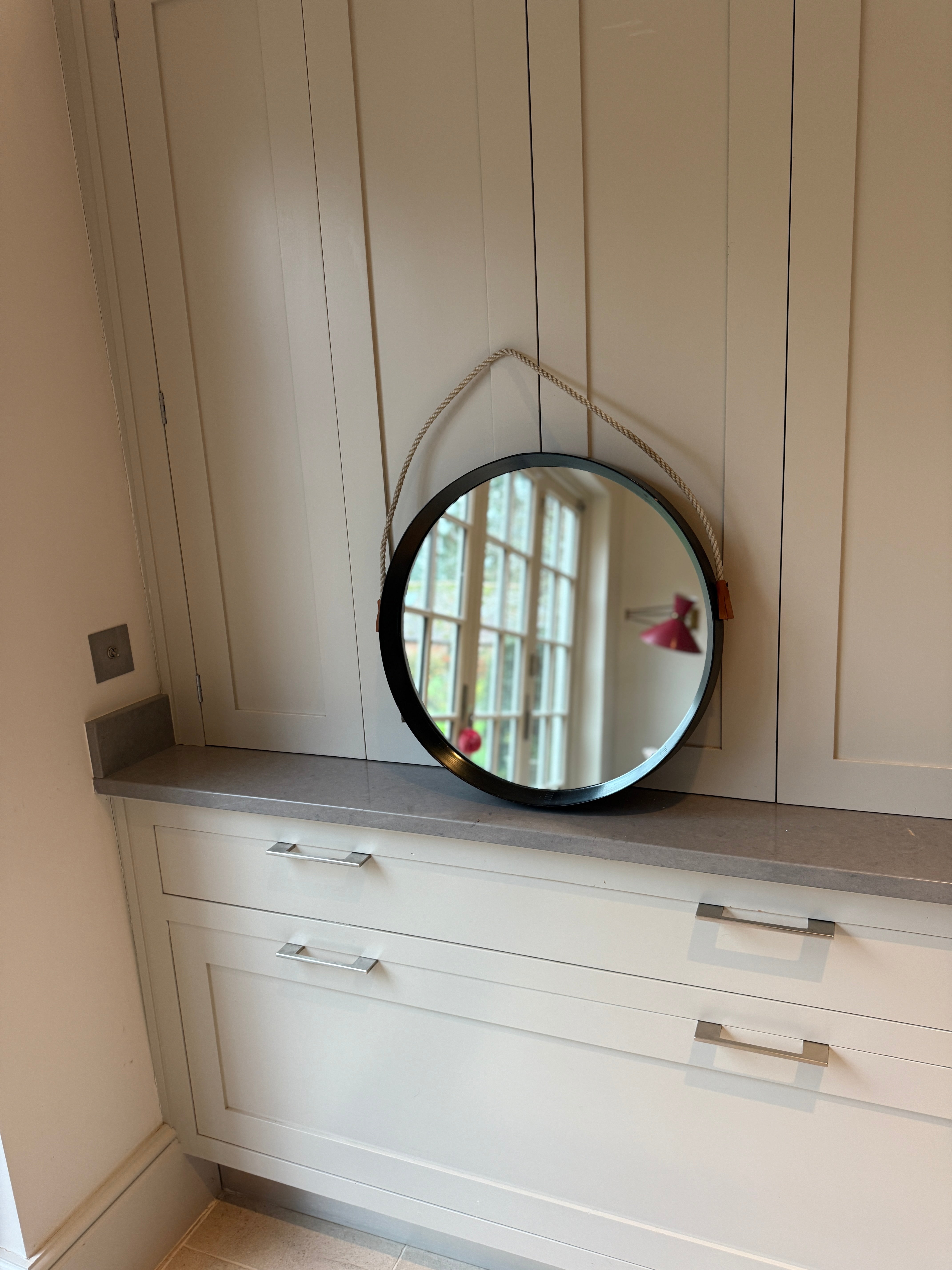Black Round Lacquered Rope Mirror