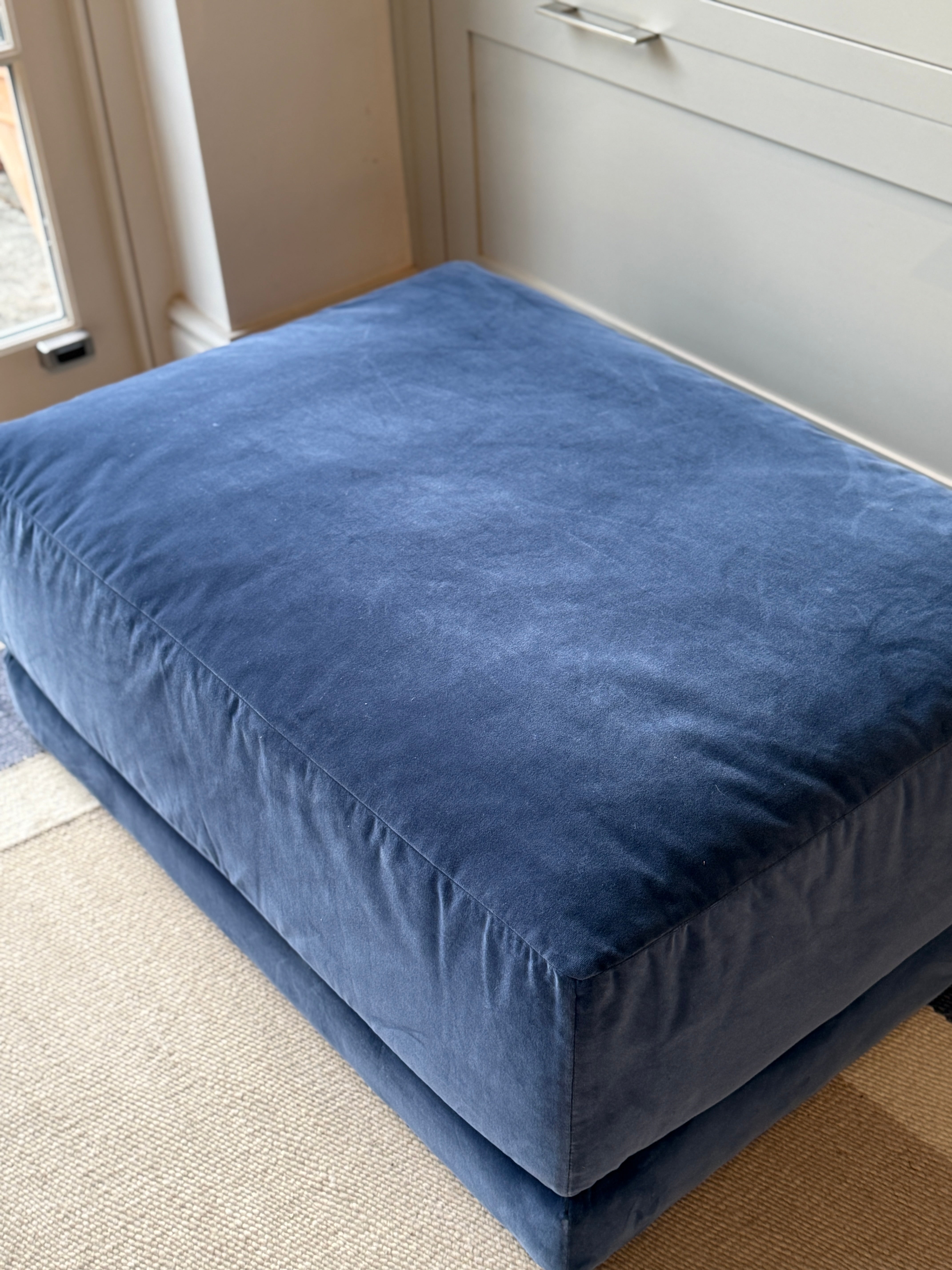 Navy Velvet Modern Ottoman