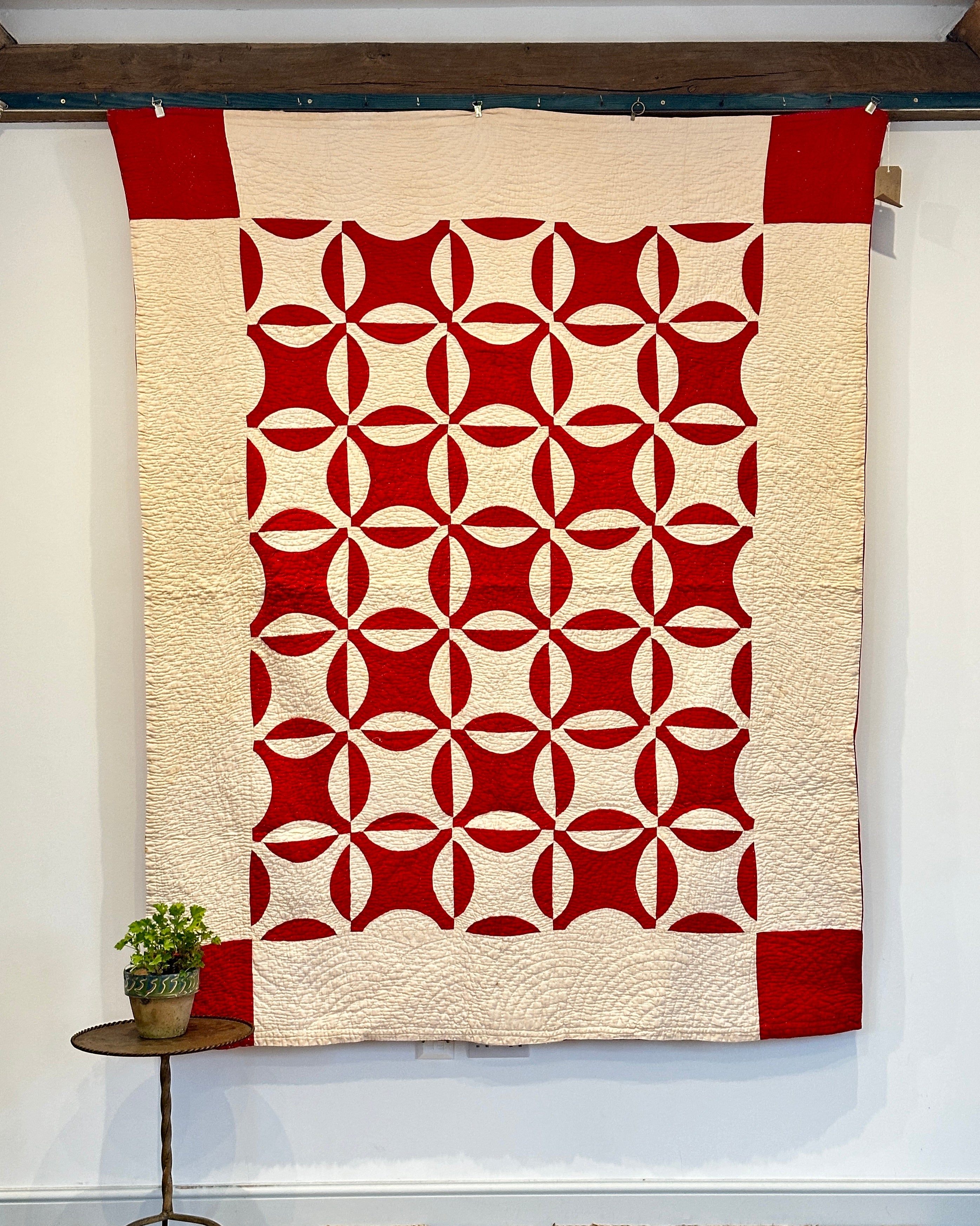 Antique Red and White American Quilt circa 1860