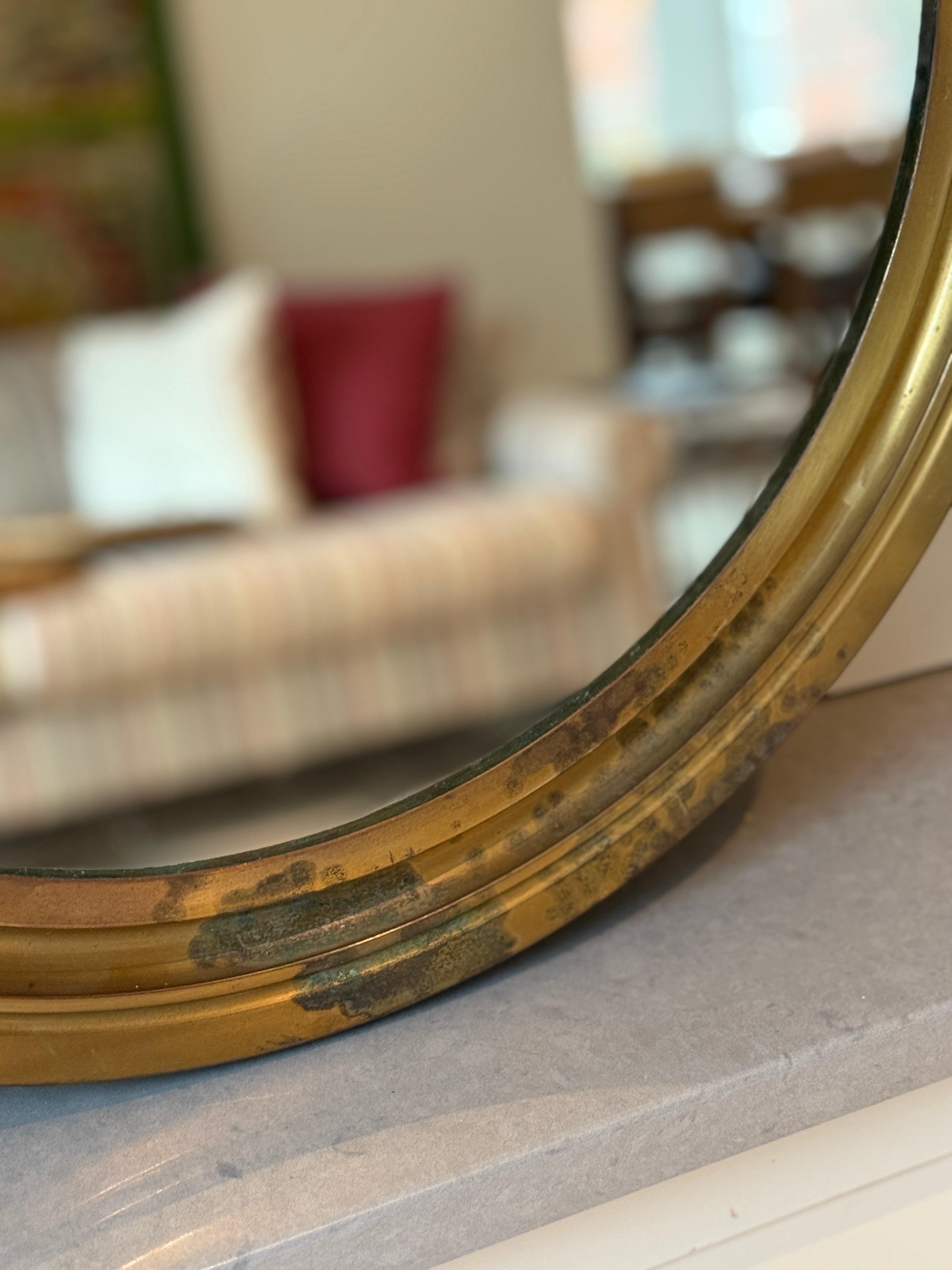Round Artemide Italian 50s Brass Mirror
