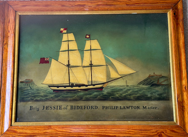 Pair of Early 19th Century Reverse Glass Nautical Paintings