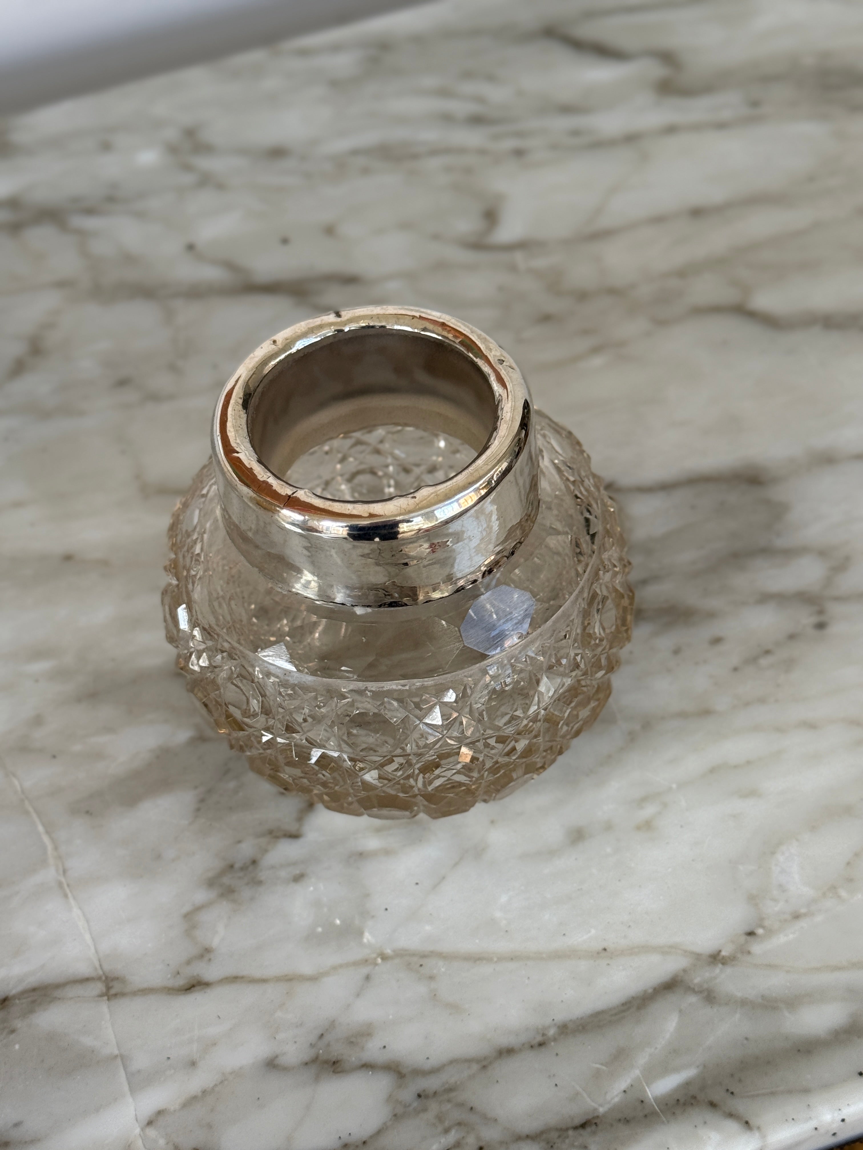 Cutglass and Silver Hairpin Holder