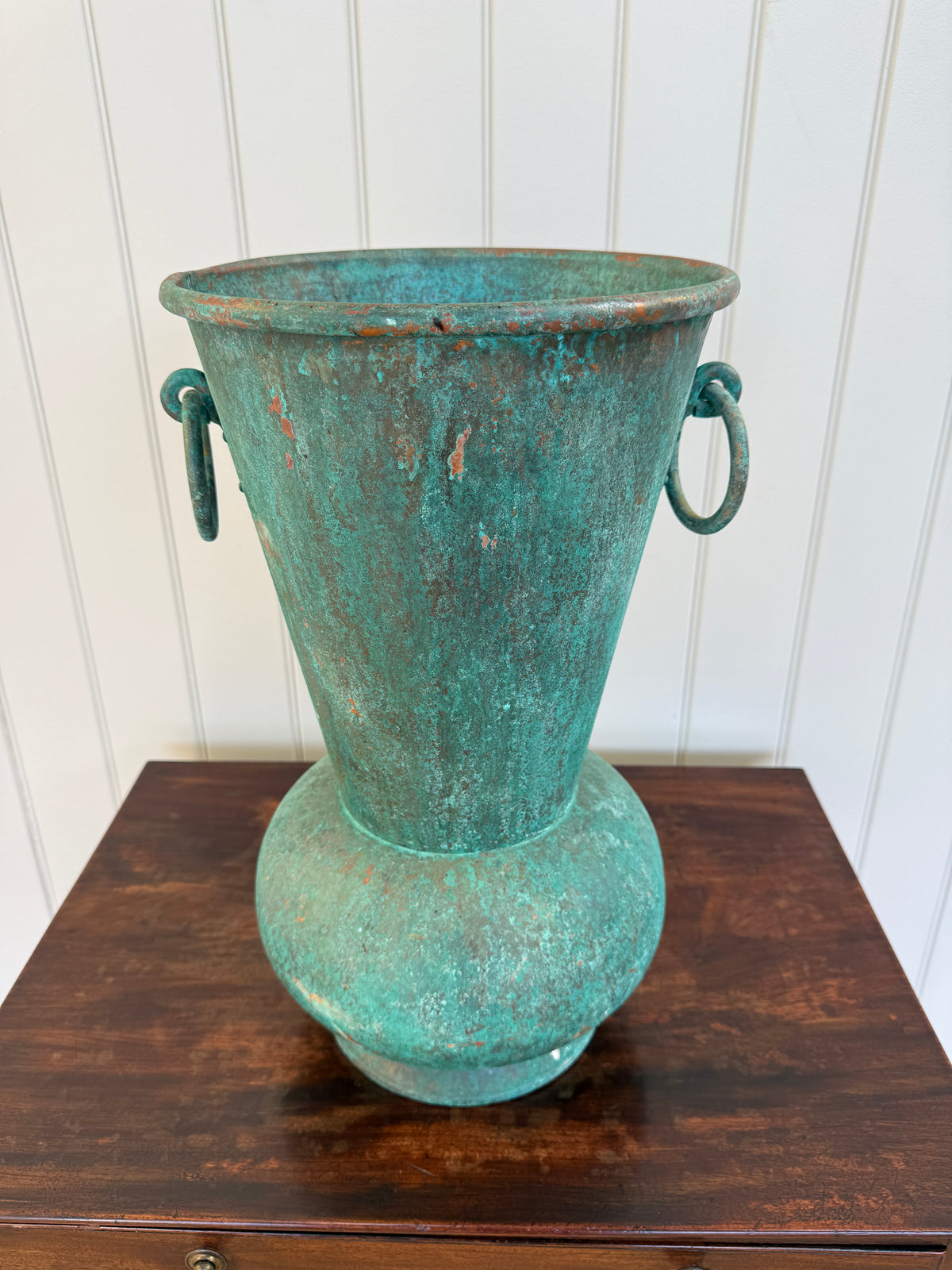 Verdigris Copper Urn with Ring Handles