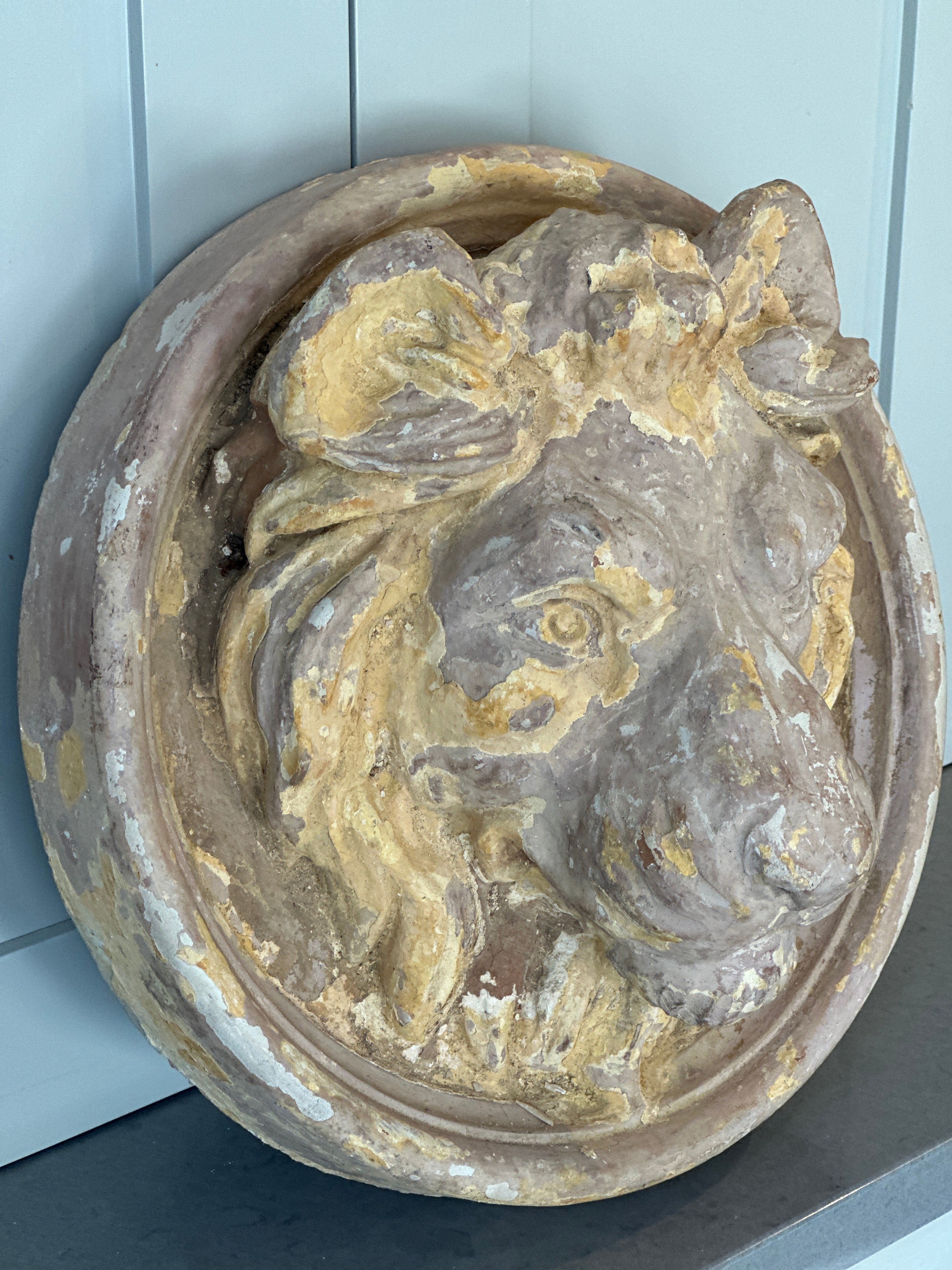 Victorian Lion Head Ceiling Boss or Corbel in Terracotta