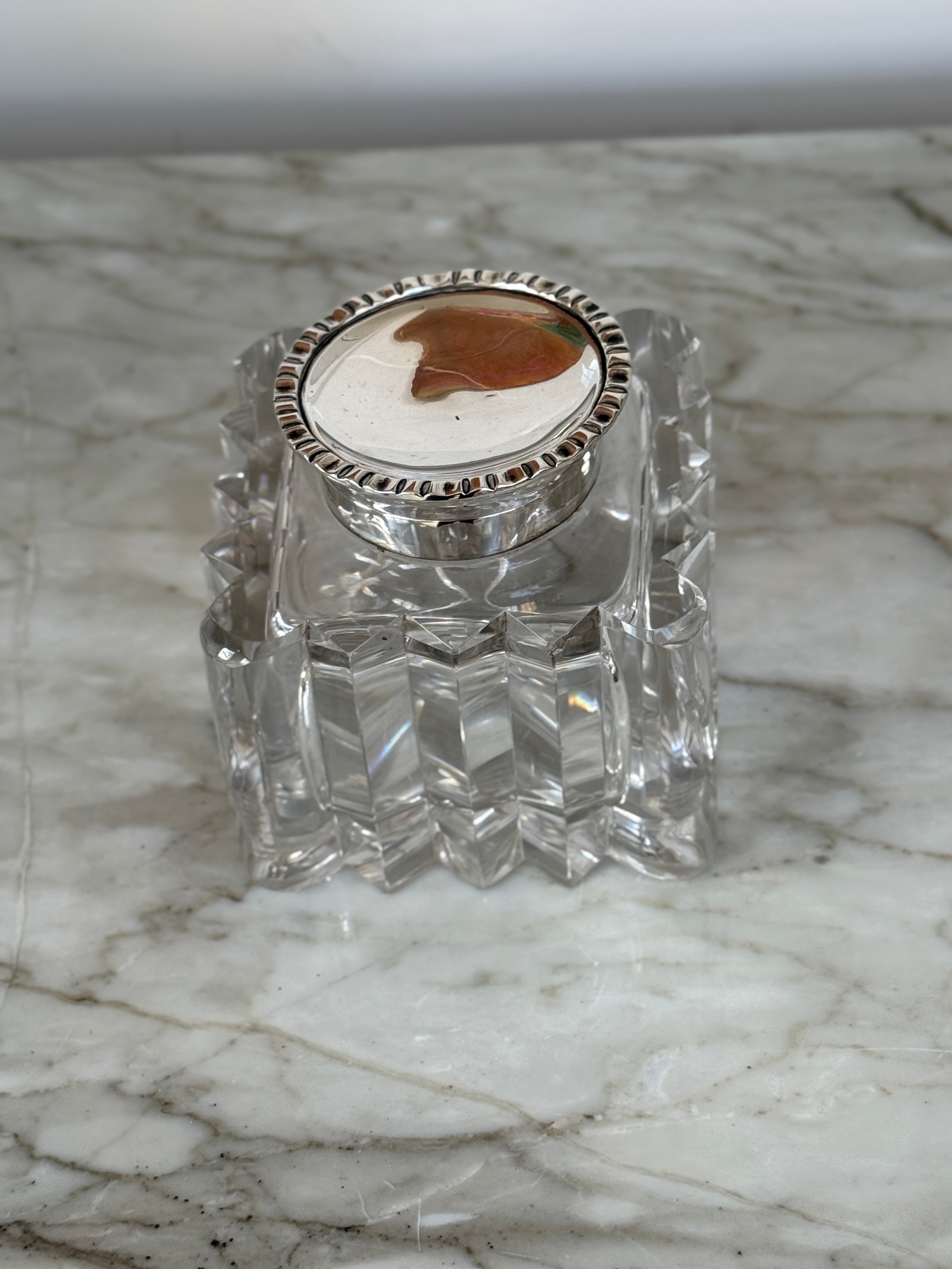 Cut Glass and Silver Inkwell