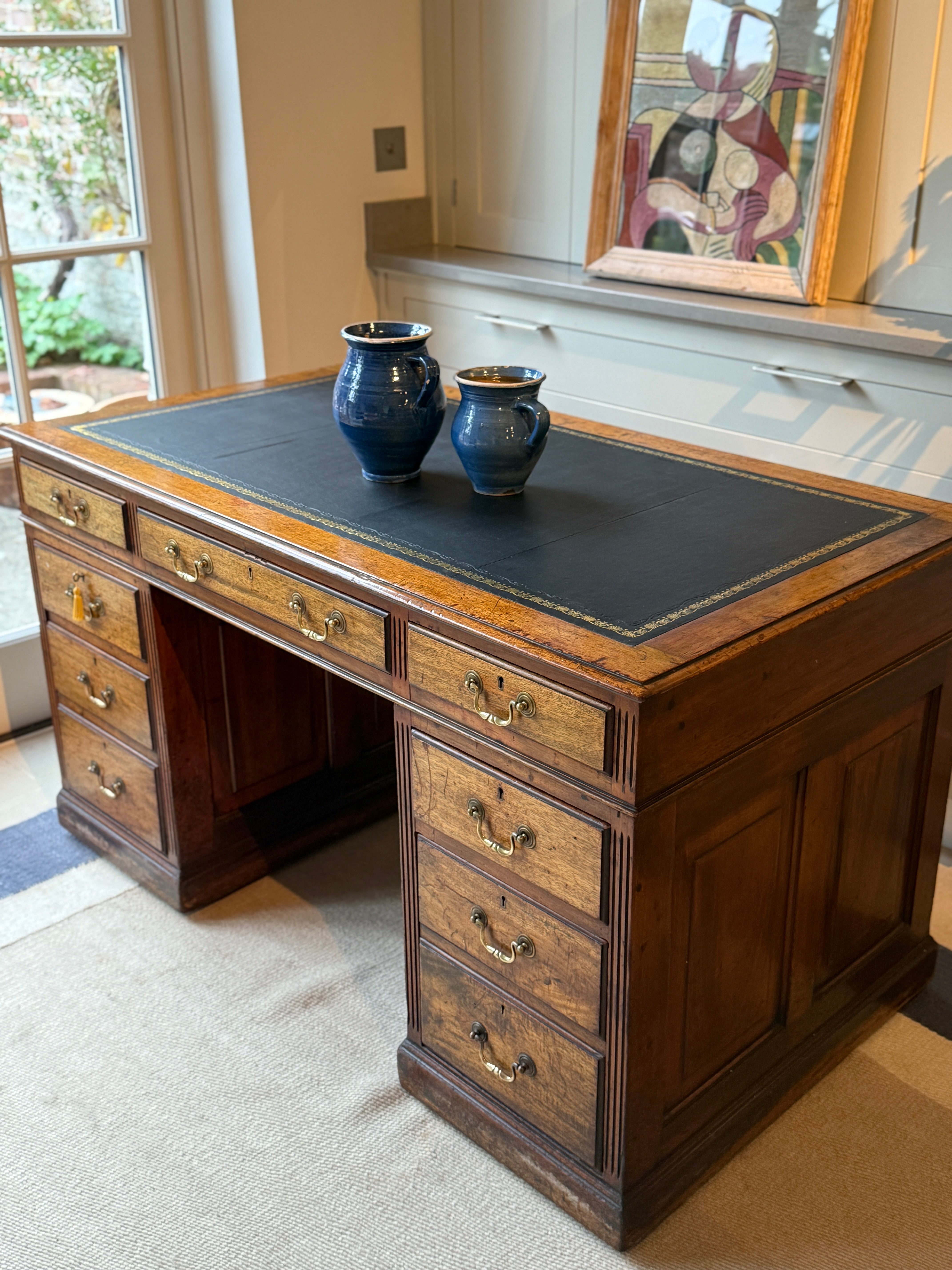 19th Century Oak Kneehole Desk with leather top