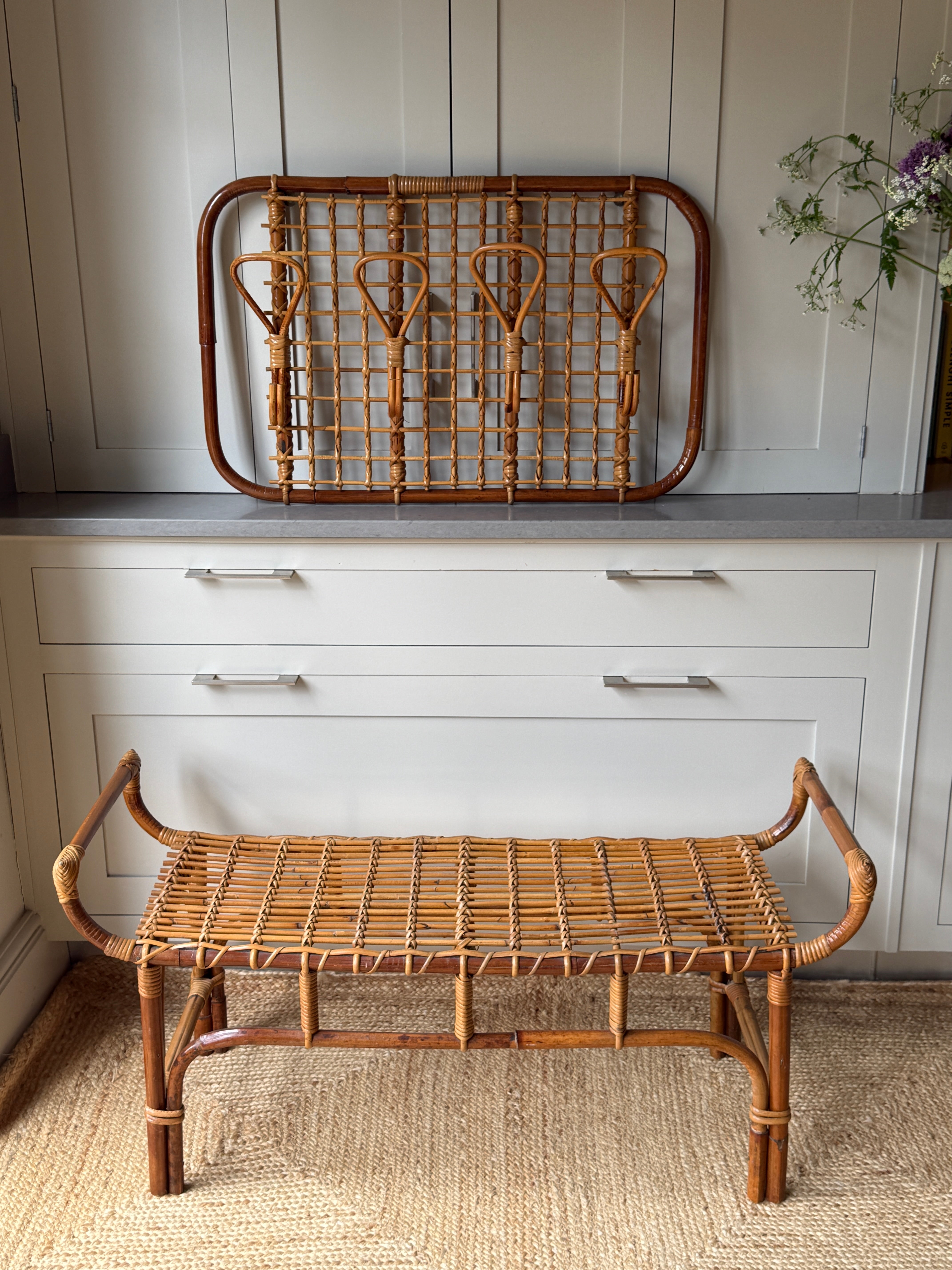 Bonacina Bamboo Bench &  Wall Rack Italy 1960s