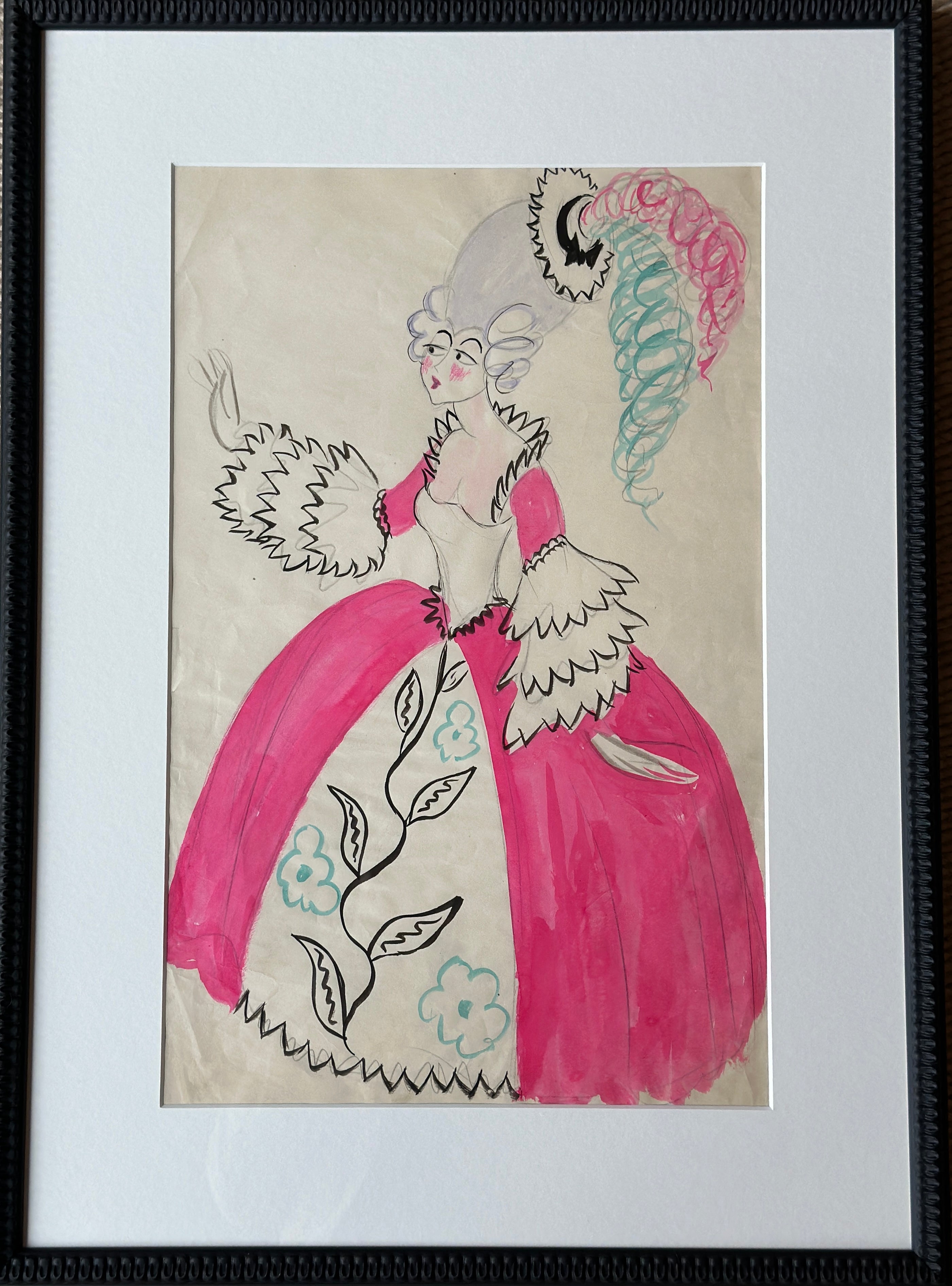 Costume Design painting of a Pink Gown by John Dronsfield (1900-1951)