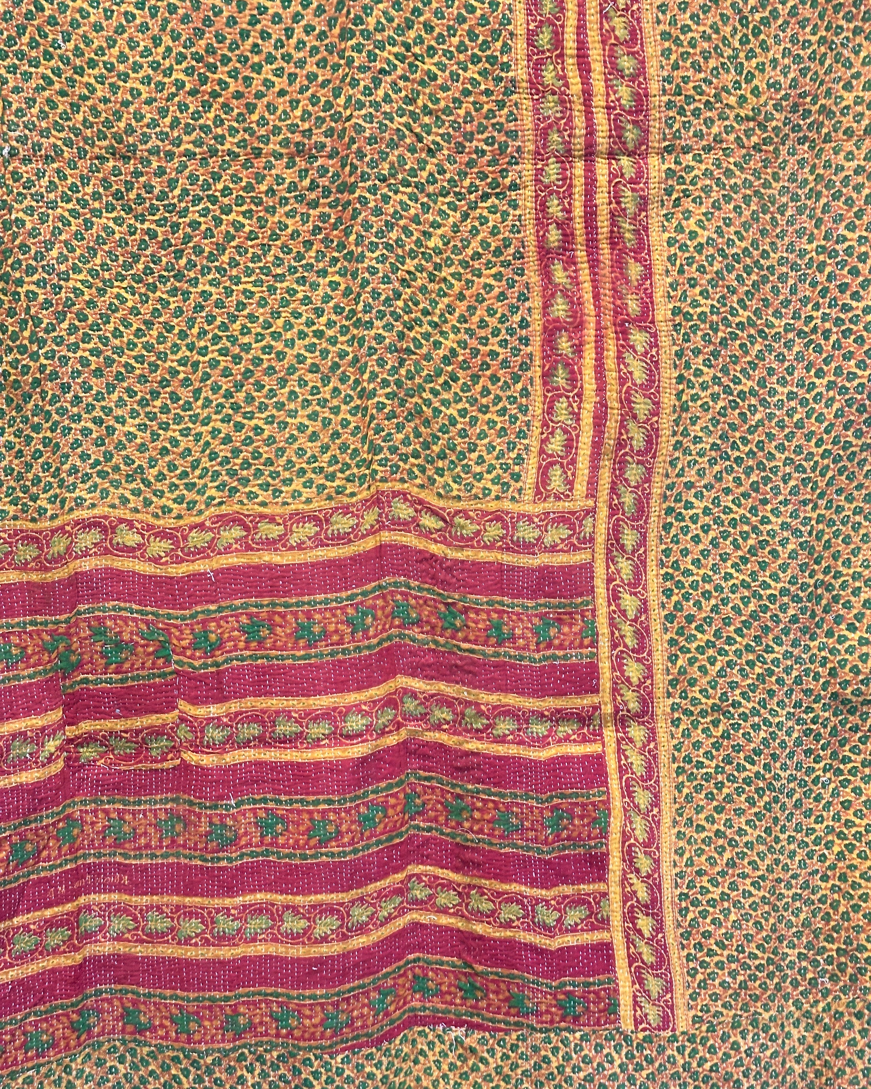 Vintage Kantha - Green, Orange and Red