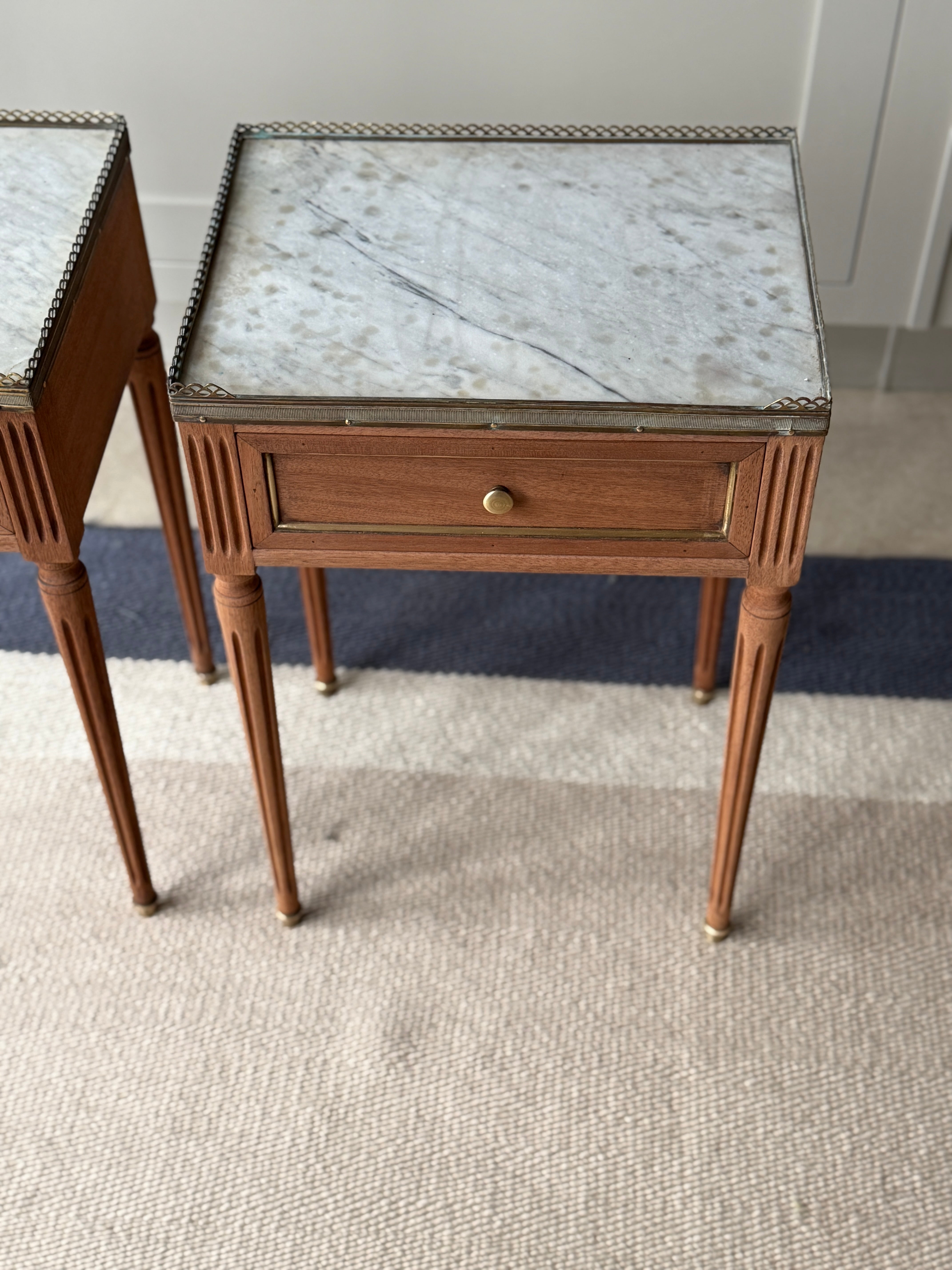Pair of Small  Marble Topped Bedside Tables